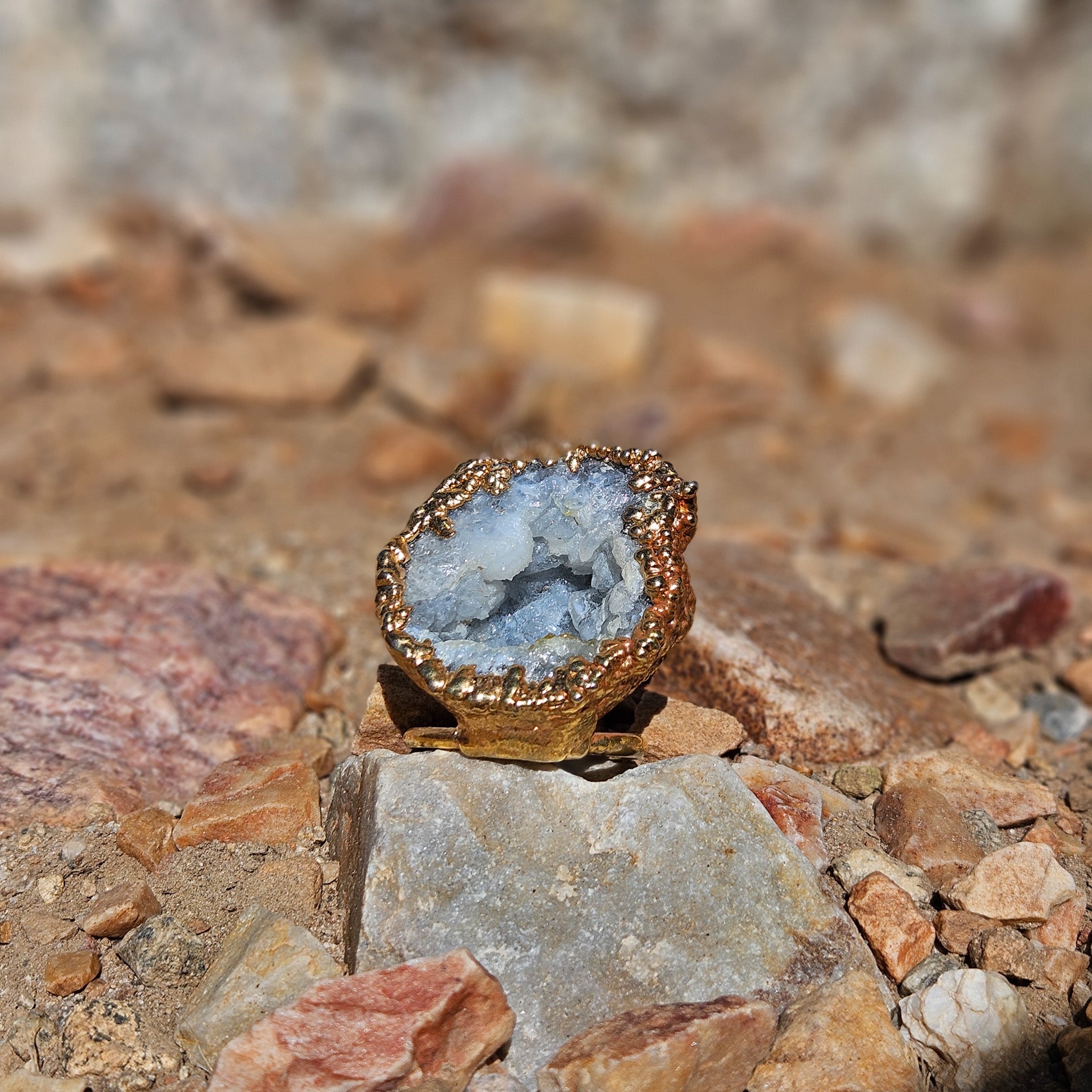 Beautiful Celestite Geode Encased in Gold