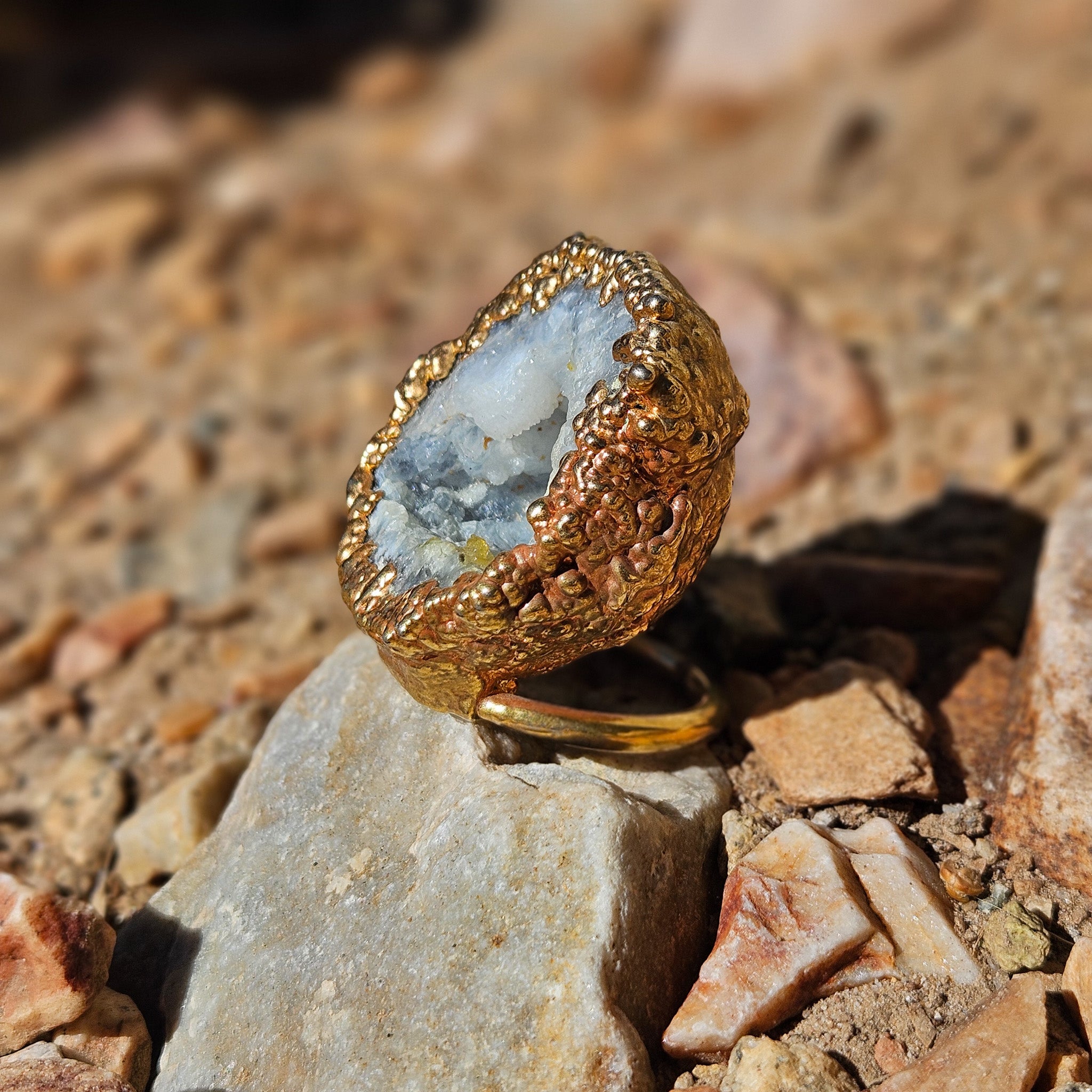 Beautiful Celestite Geode Encased in Gold