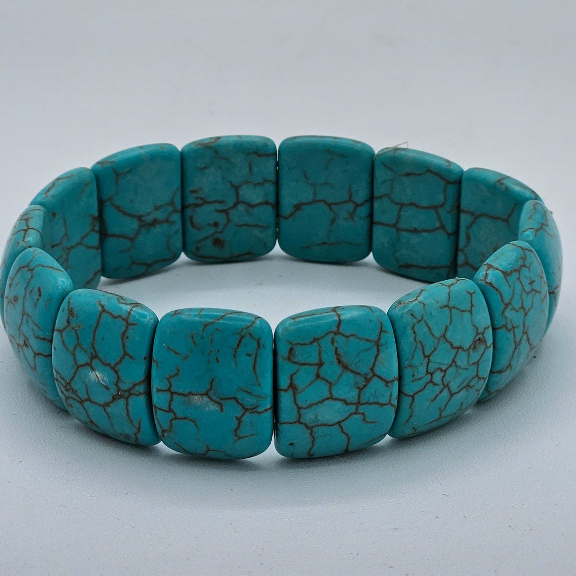 Turquoise Stretch Bracelet with Flat Rectangular Beads