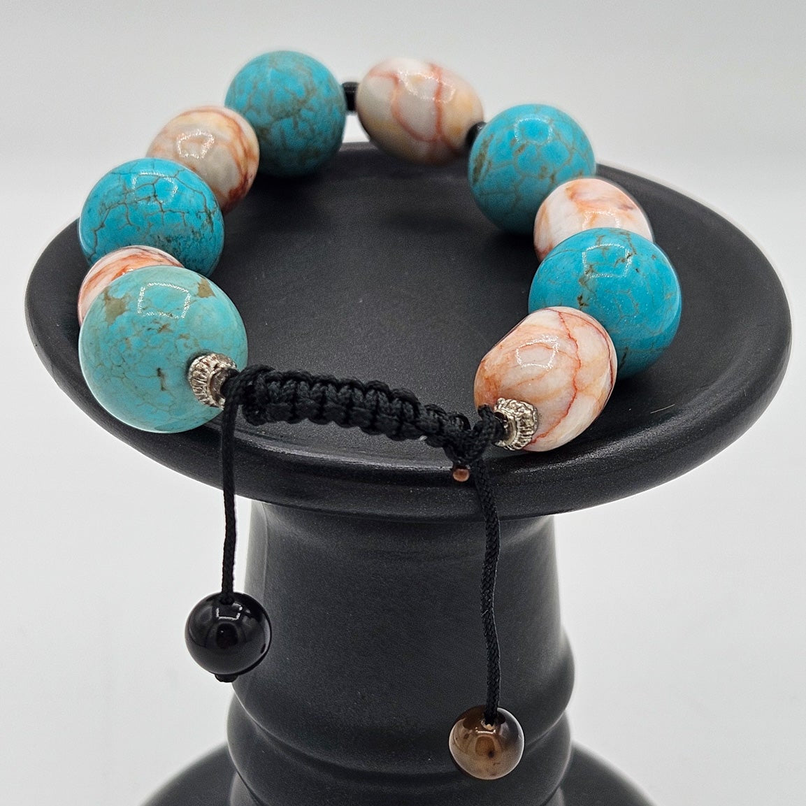 Turquoise and White Beaded Adjustable Bracelet