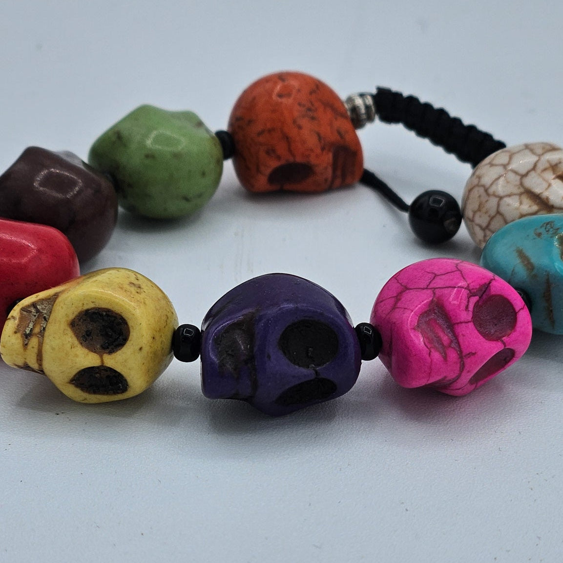 Multicolored Sugar Skull Beaded Adjustable Bracelet