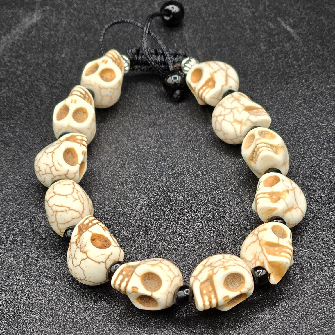 White Skull Stone Bead Adjustable Bracelet