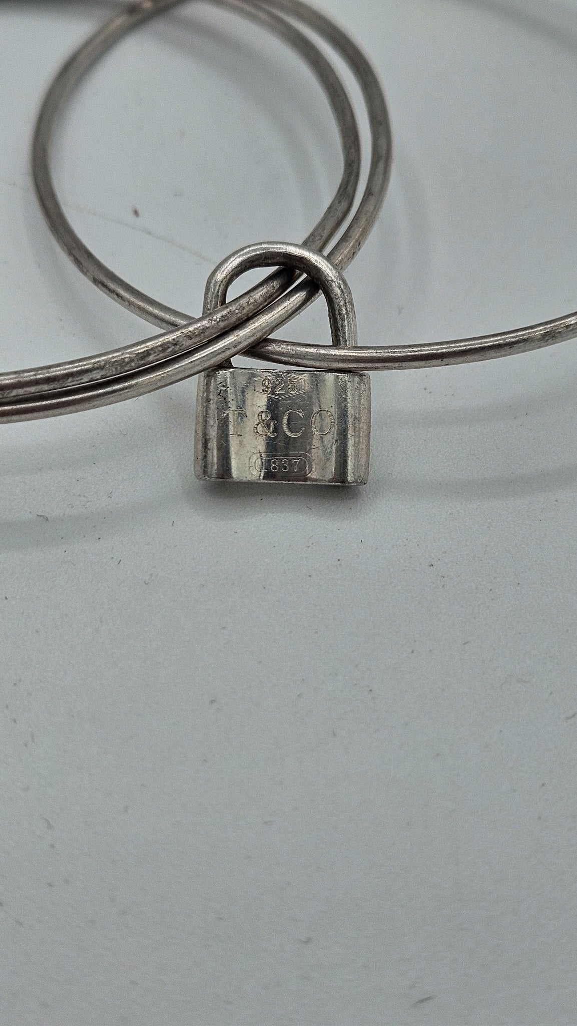 Tiffany & Co. Sterling Silver 1837 Lock Charm Triple Bangle Bracelet