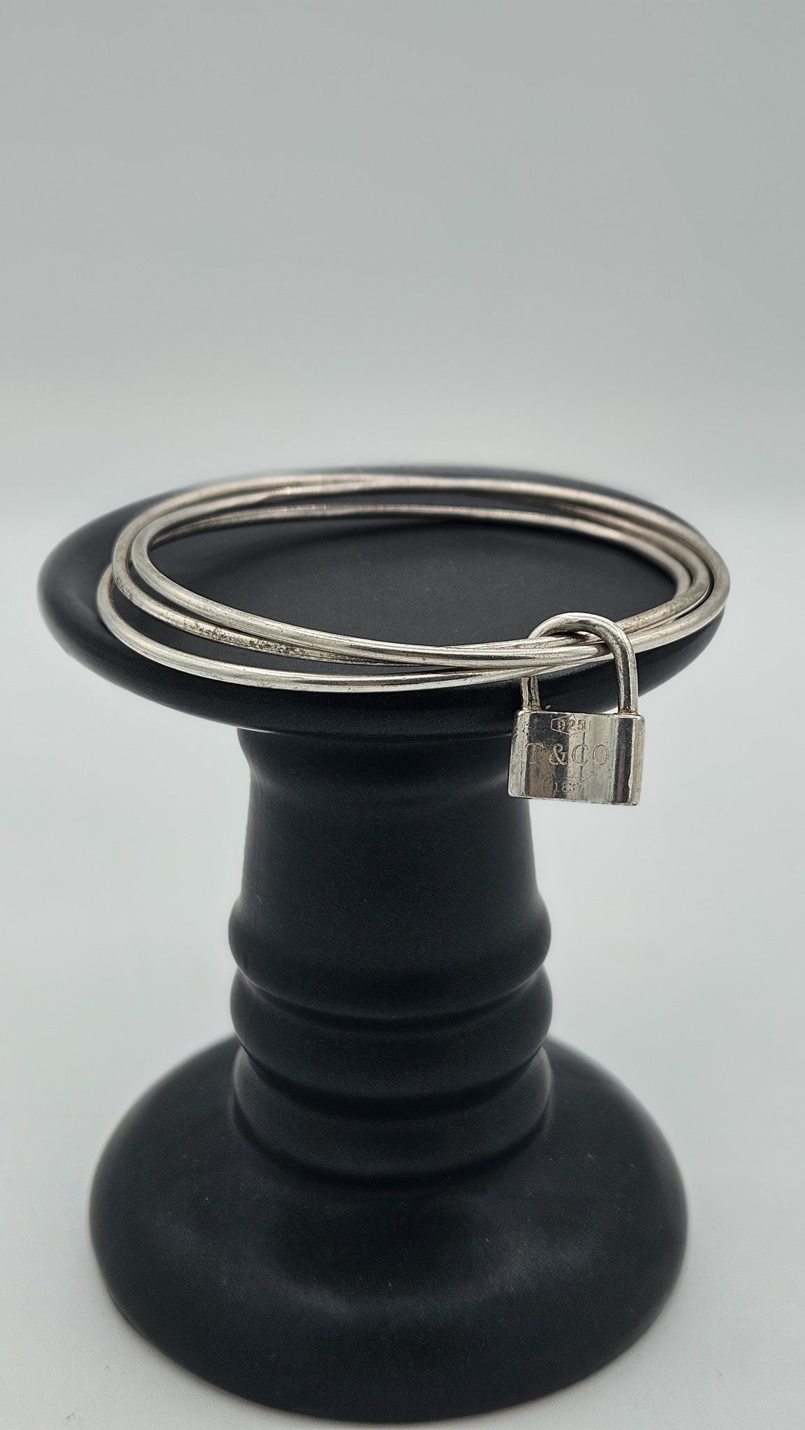 Tiffany & Co. Sterling Silver 1837 Lock Charm Triple Bangle Bracelet