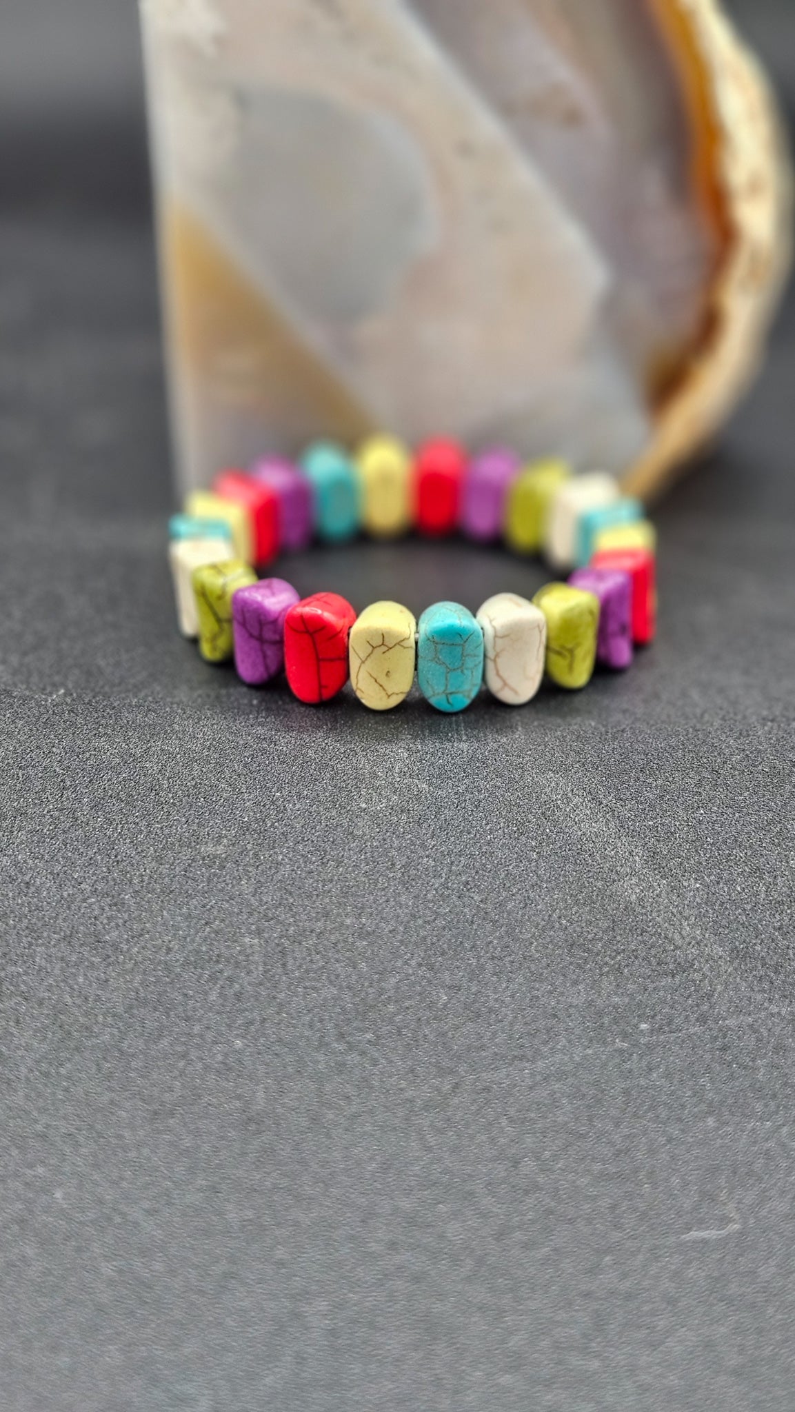 Multicolor Howlite Rectangle Beads Stretch Bracelet