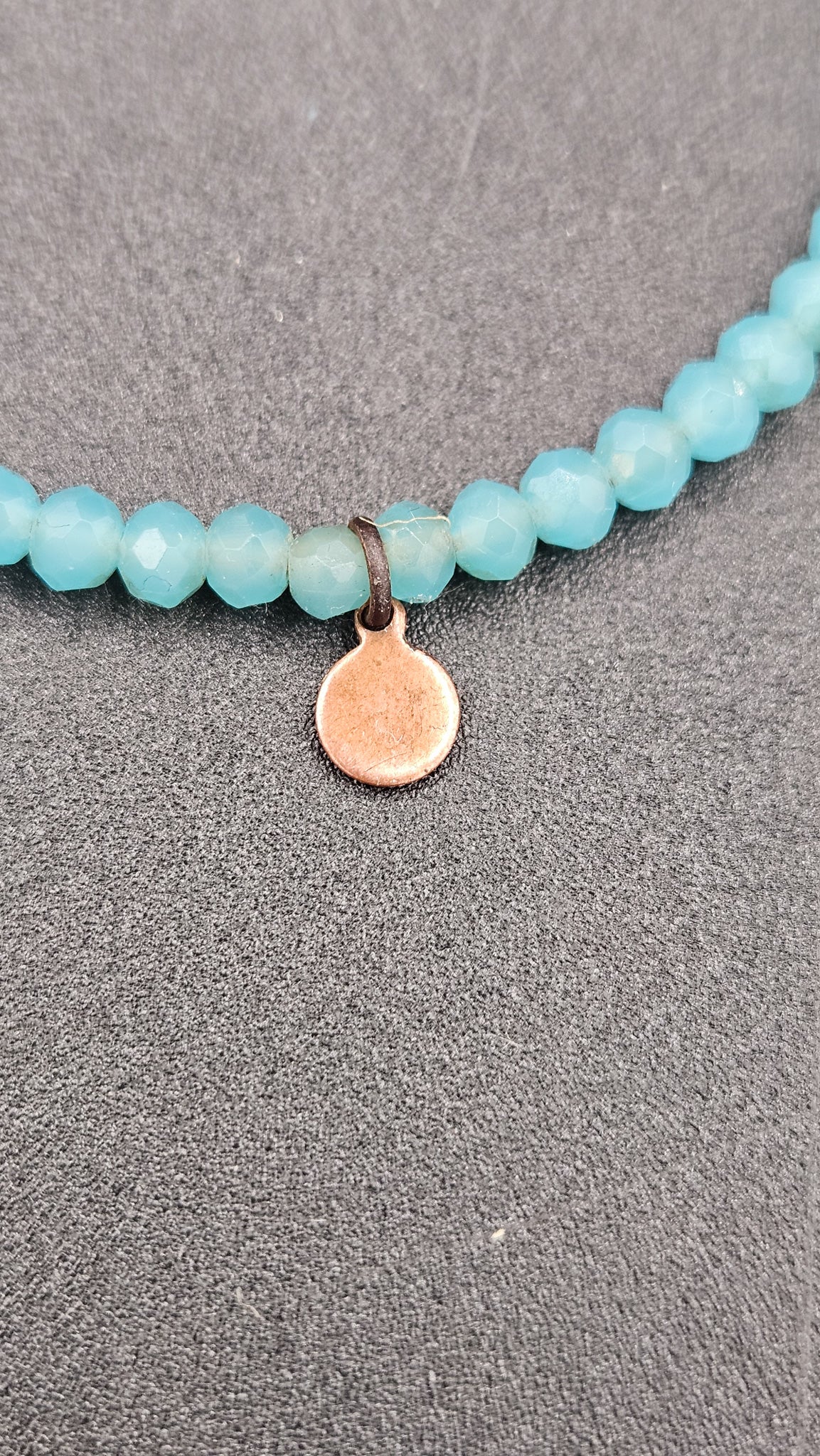 Amazonite Bead Stretch Bracelet with a Small Copper Tag