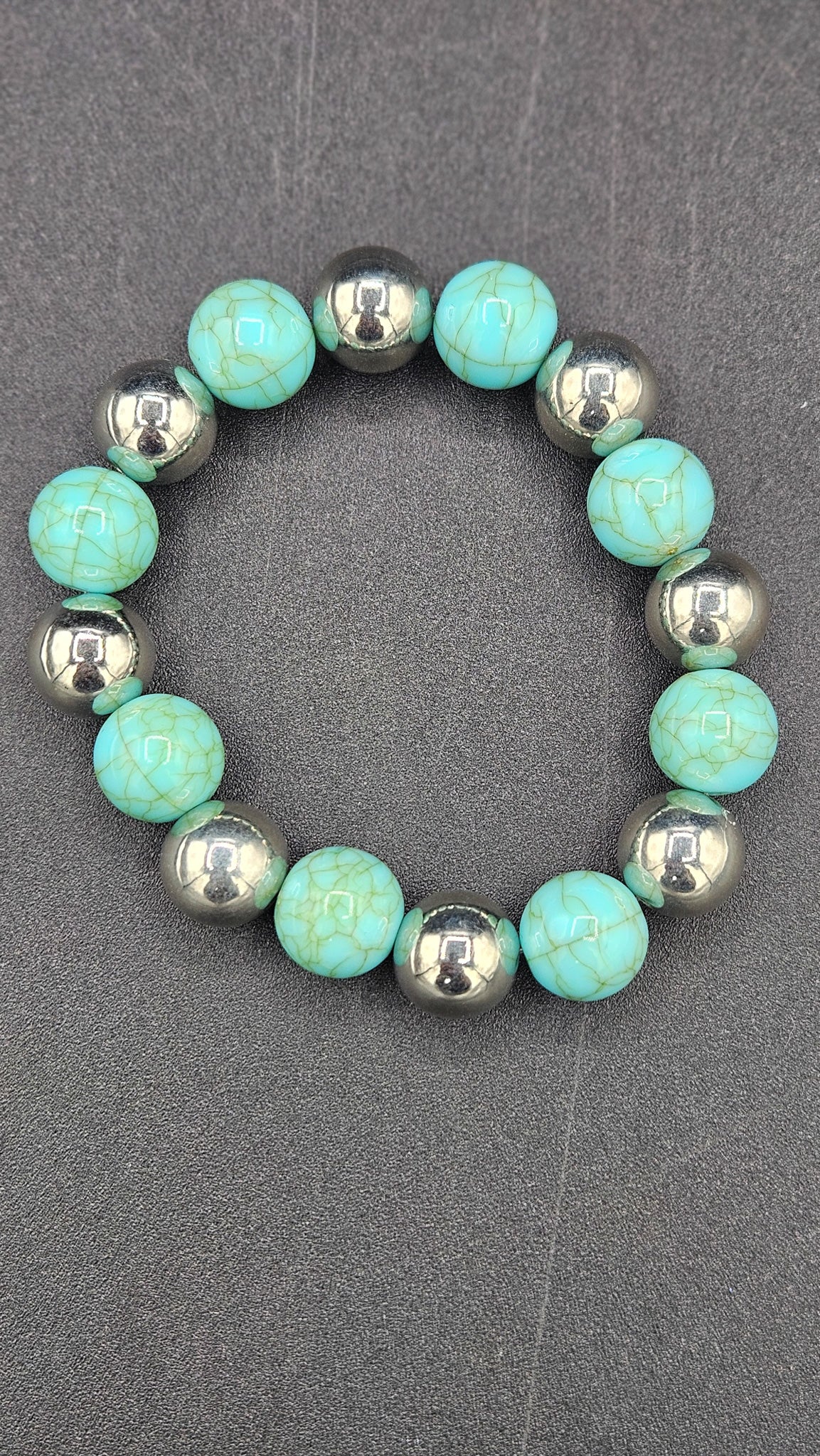 Turquoise & Silver Beaded Stretch Bracelet