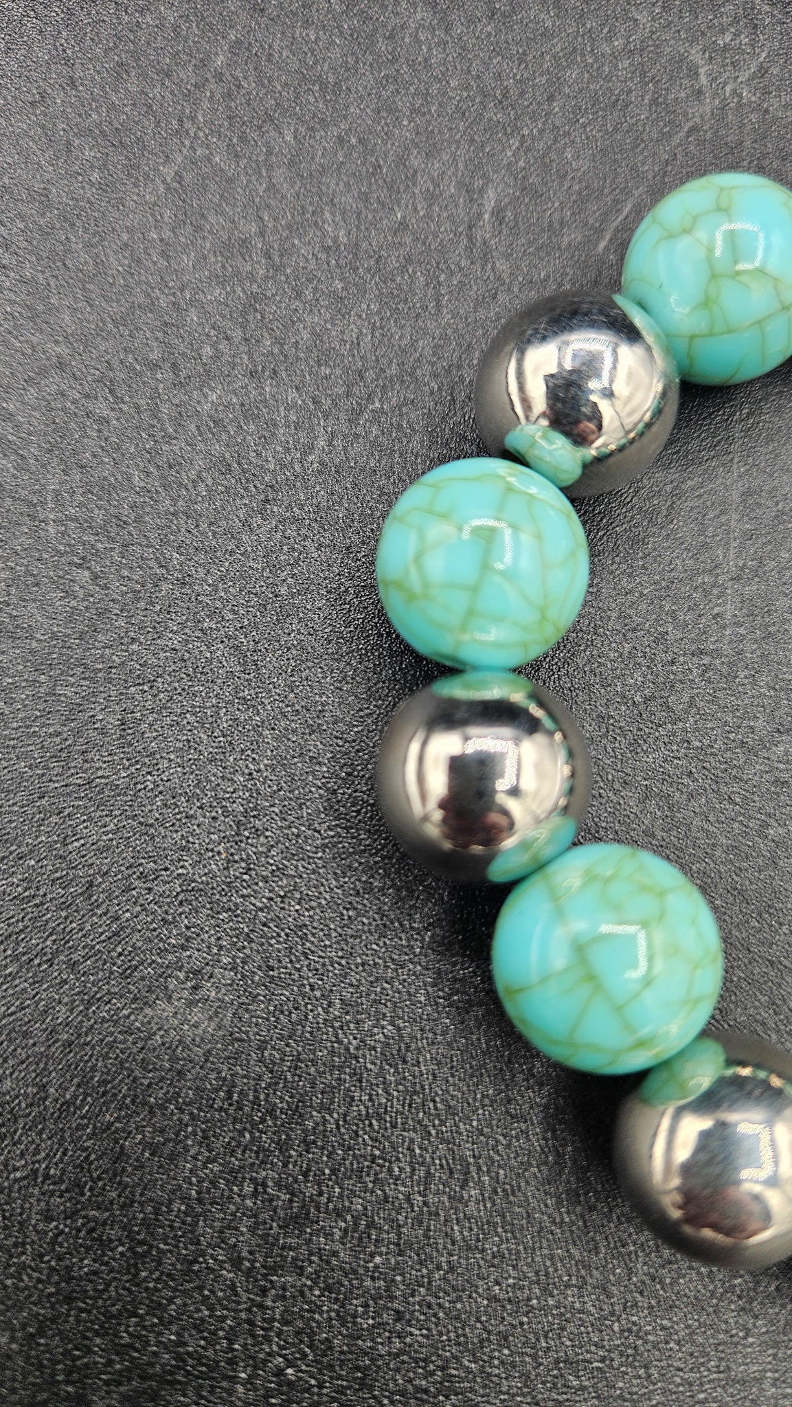 Turquoise & Silver Beaded Stretch Bracelet