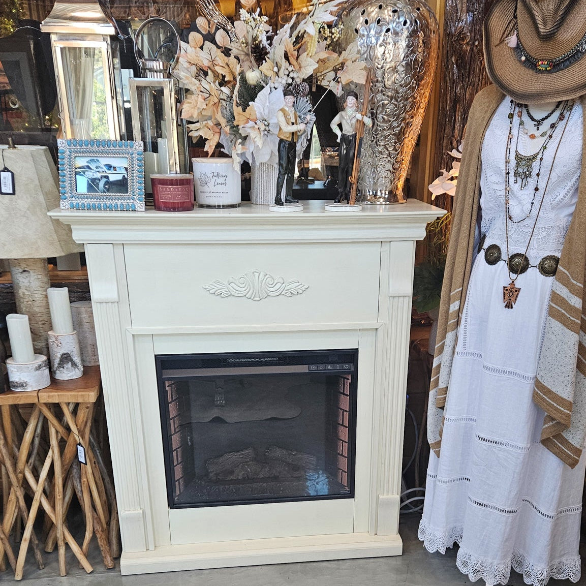 Southern Enterprises Ivory Electric Fireplace with Remote Control