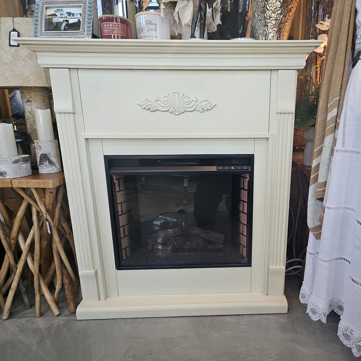 Southern Enterprises Ivory Electric Fireplace with Remote Control