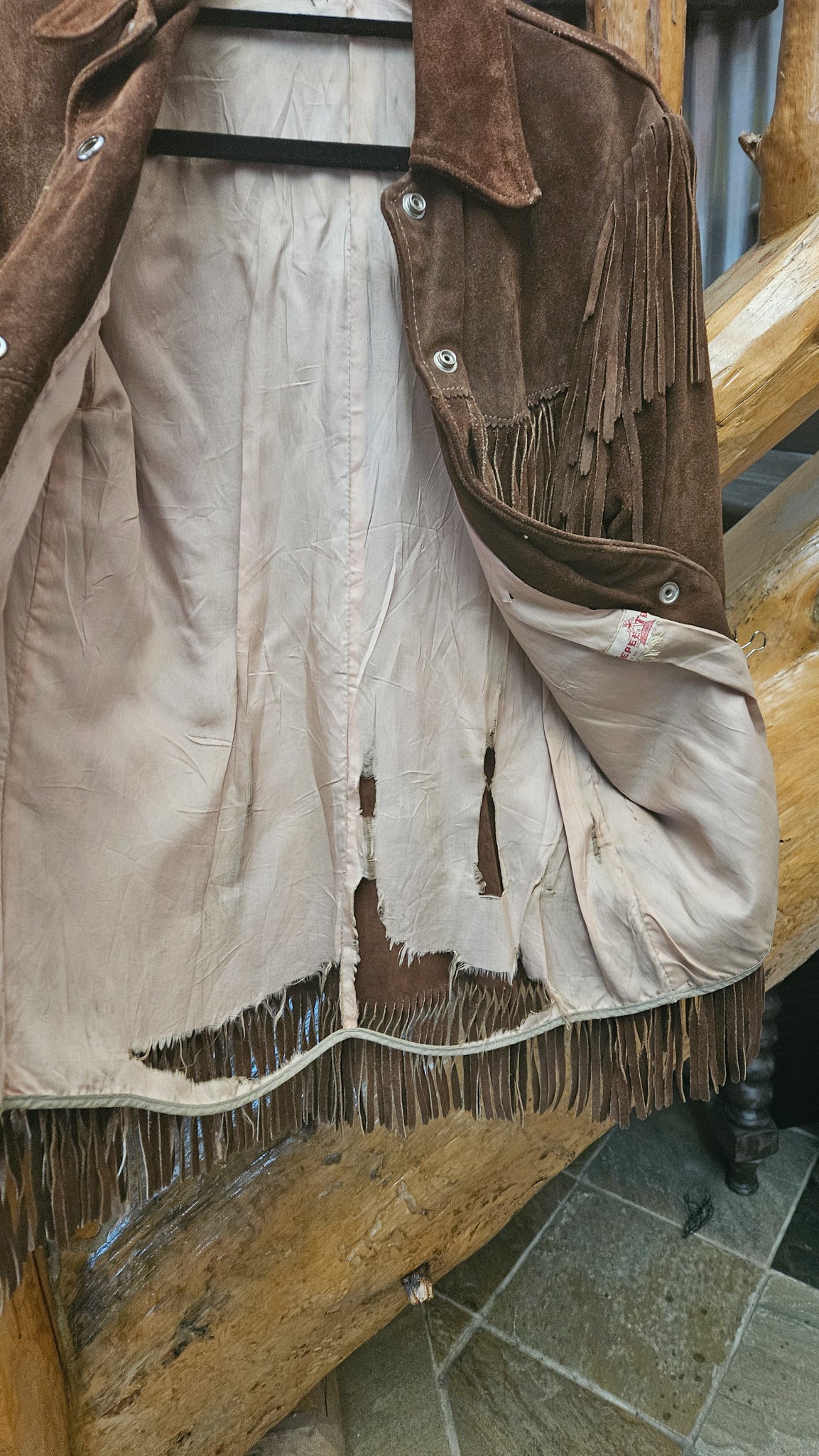 Classic Vintage Tepee Town Light Brown Leather and Suede Fringe Jacket