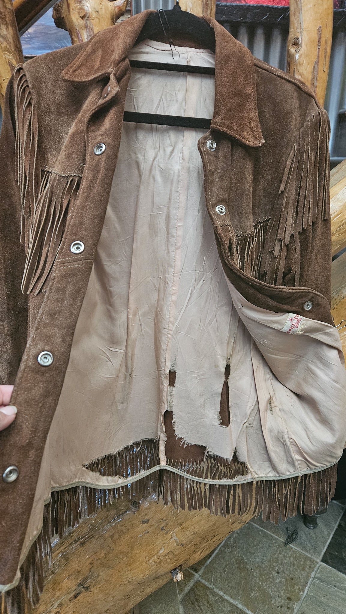 Classic Vintage Tepee Town Light Brown Leather and Suede Fringe Jacket