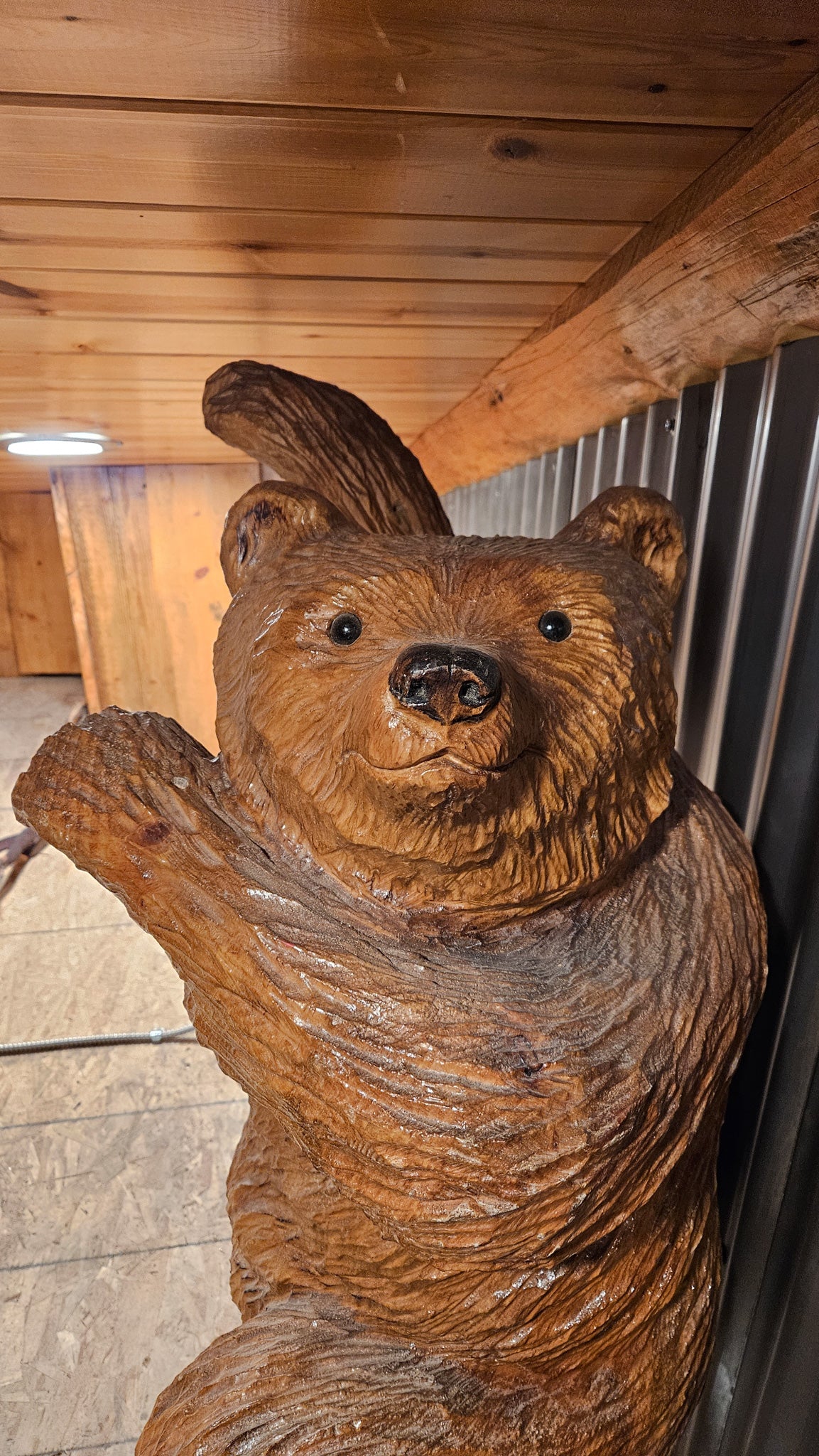 Signed Roy Hamari Hand-Carved Wooden Climbing Bear Sculpture – 42"