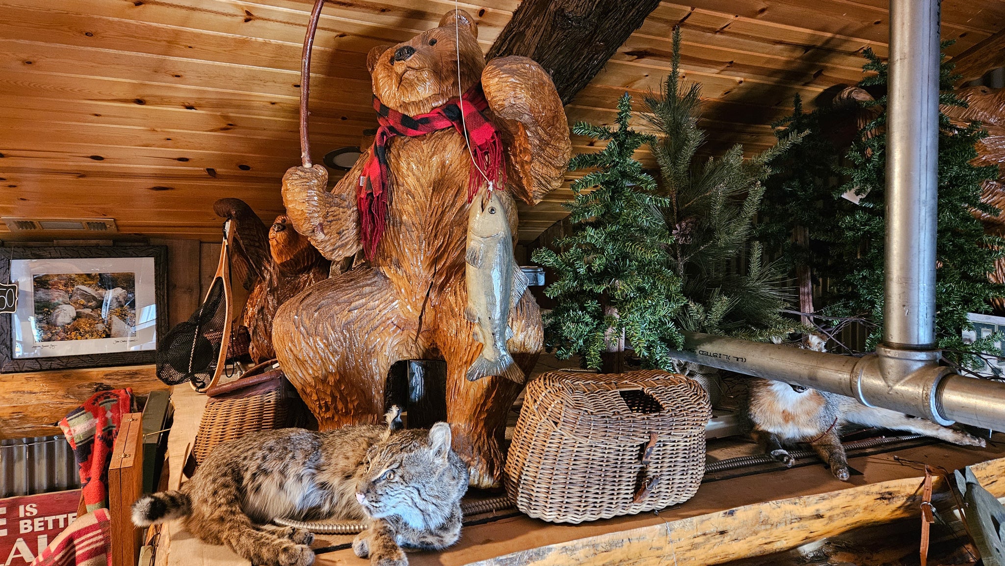 Signed Roy Hamari Hand-Carved Fishing Bear Chainsaw Sculpture – 46" Tall