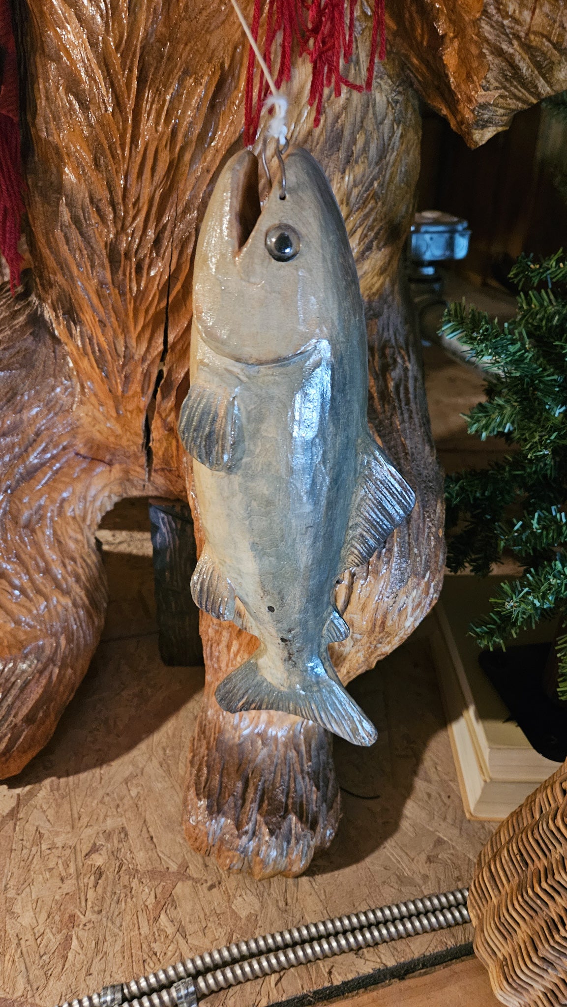 Signed Roy Hamari Hand-Carved Fishing Bear Chainsaw Sculpture – 46" Tall