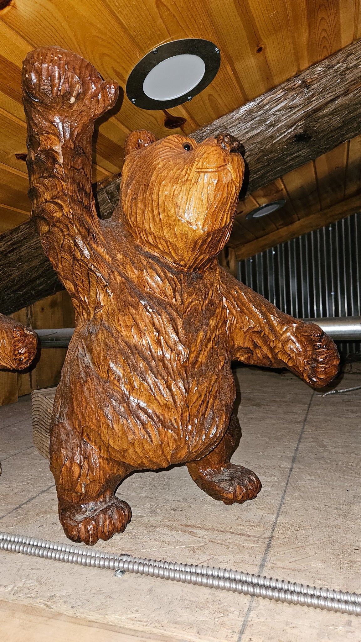 Roy Hamari Hand-Carved Wooden Bear Sculpture 25" x 24"