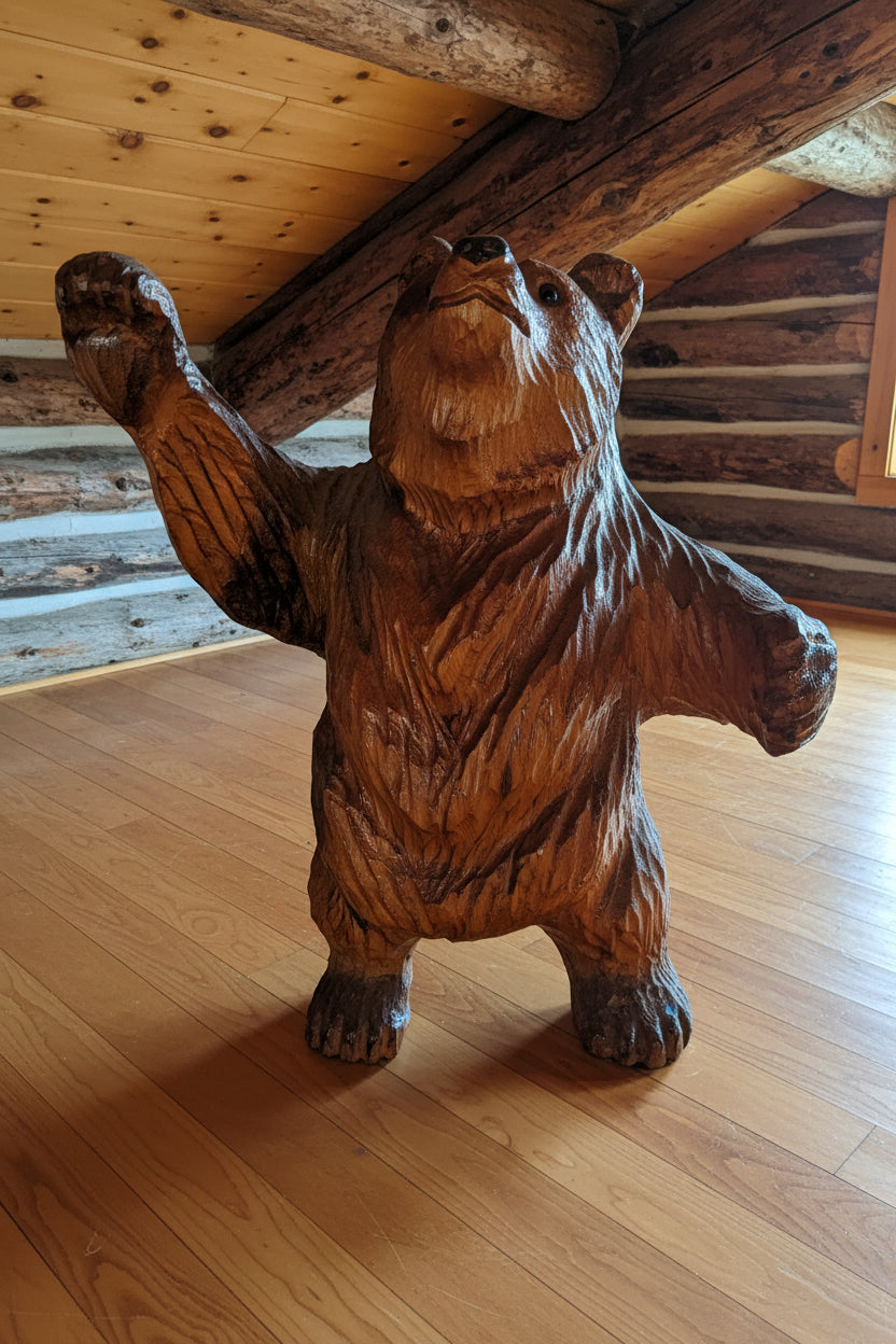 Roy Hamari Hand-Carved Standing Wood Bear Sculpture 22
