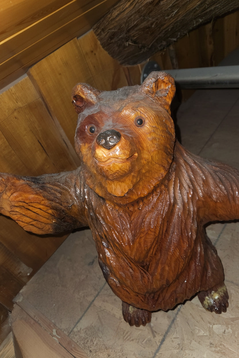 Roy Hamari Hand-Carved Standing Wood Bear Sculpture 22
