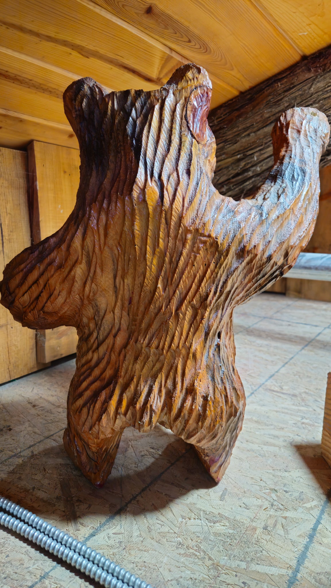 Roy Hamari Hand-Carved Standing Wood Bear Sculpture 22