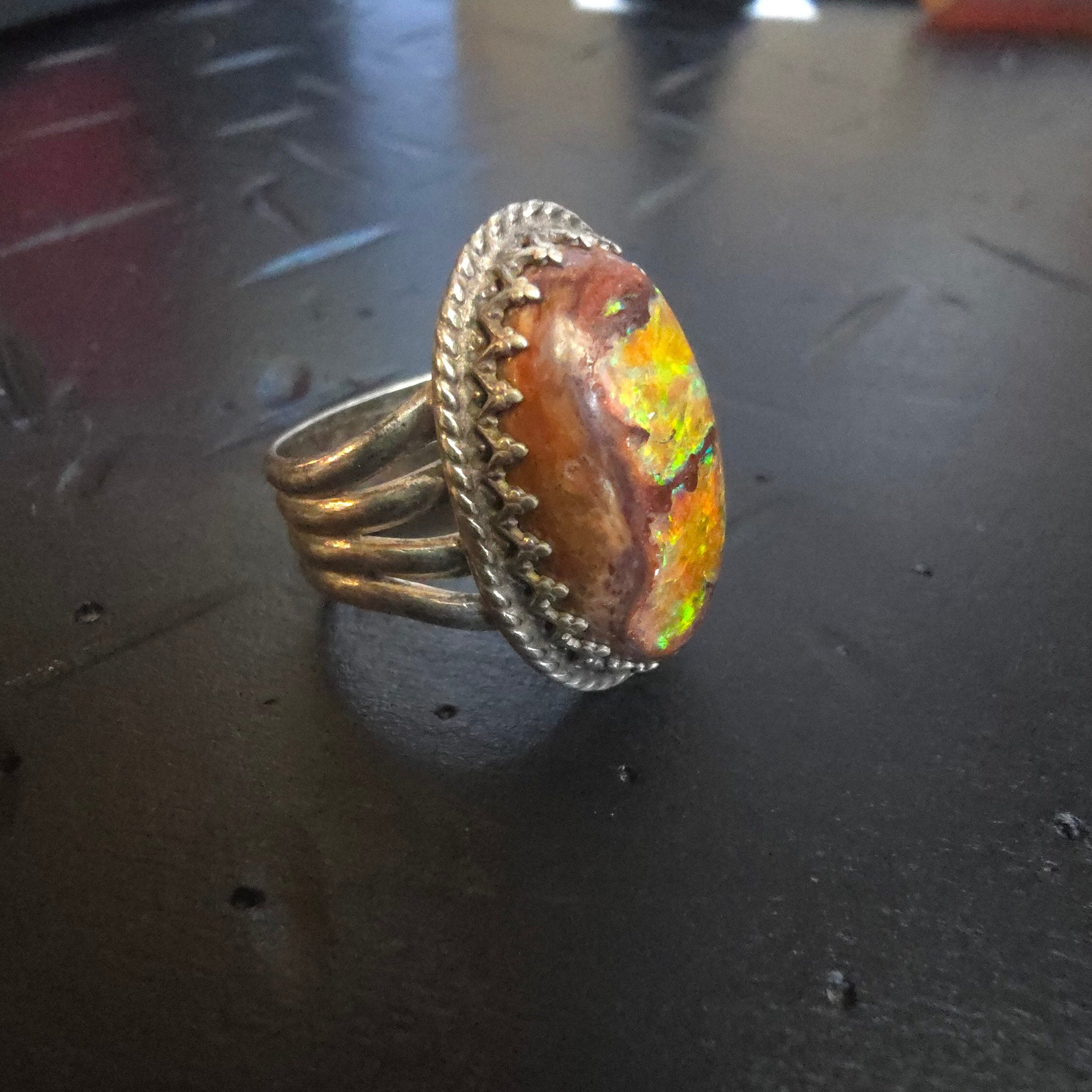 Vintage Fire Opal Style Statement Ring Size 6.5 – Artisan Fashion Ring