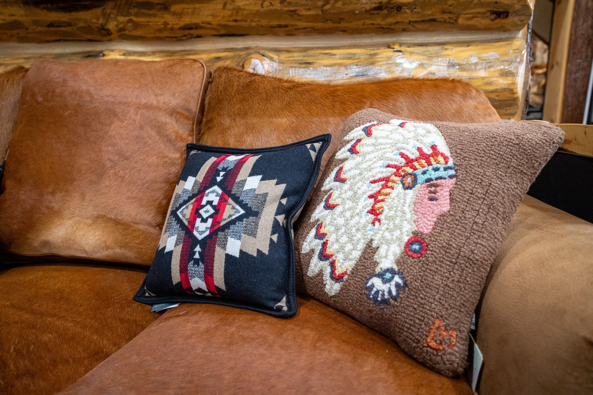 Chandler 4 corners Native Chief Hooked Wool Pillow