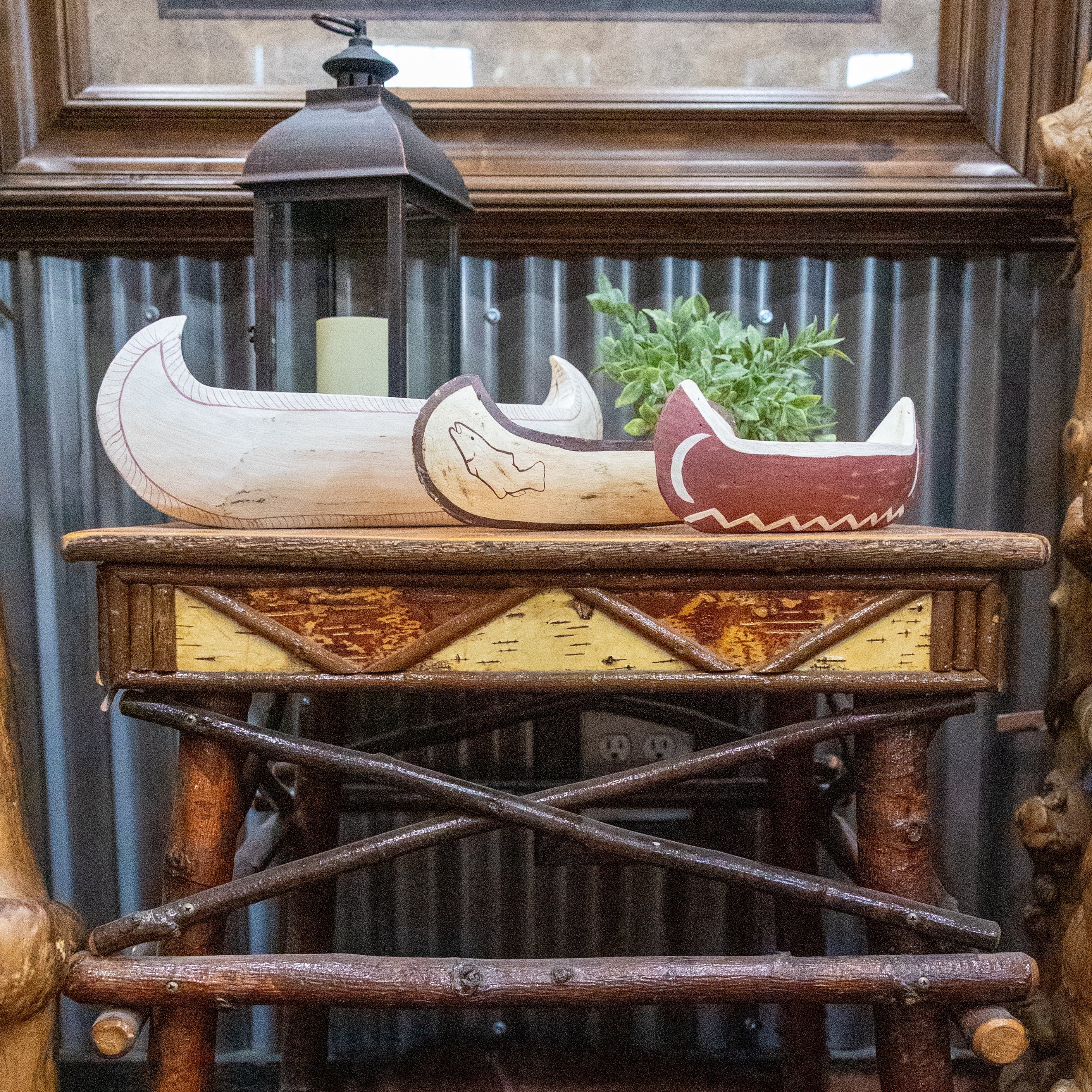 Set of 3 Various Sized Miniature Wood carved Indian Fishing Canoes