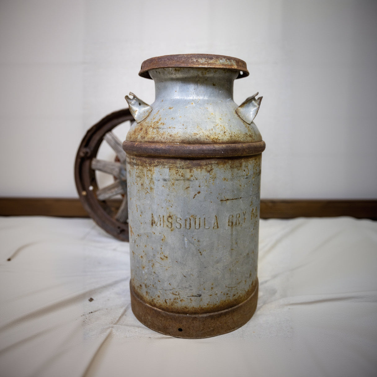 Rustic Metal 10 Gallon Milk Canister "Missoula Cry 60"