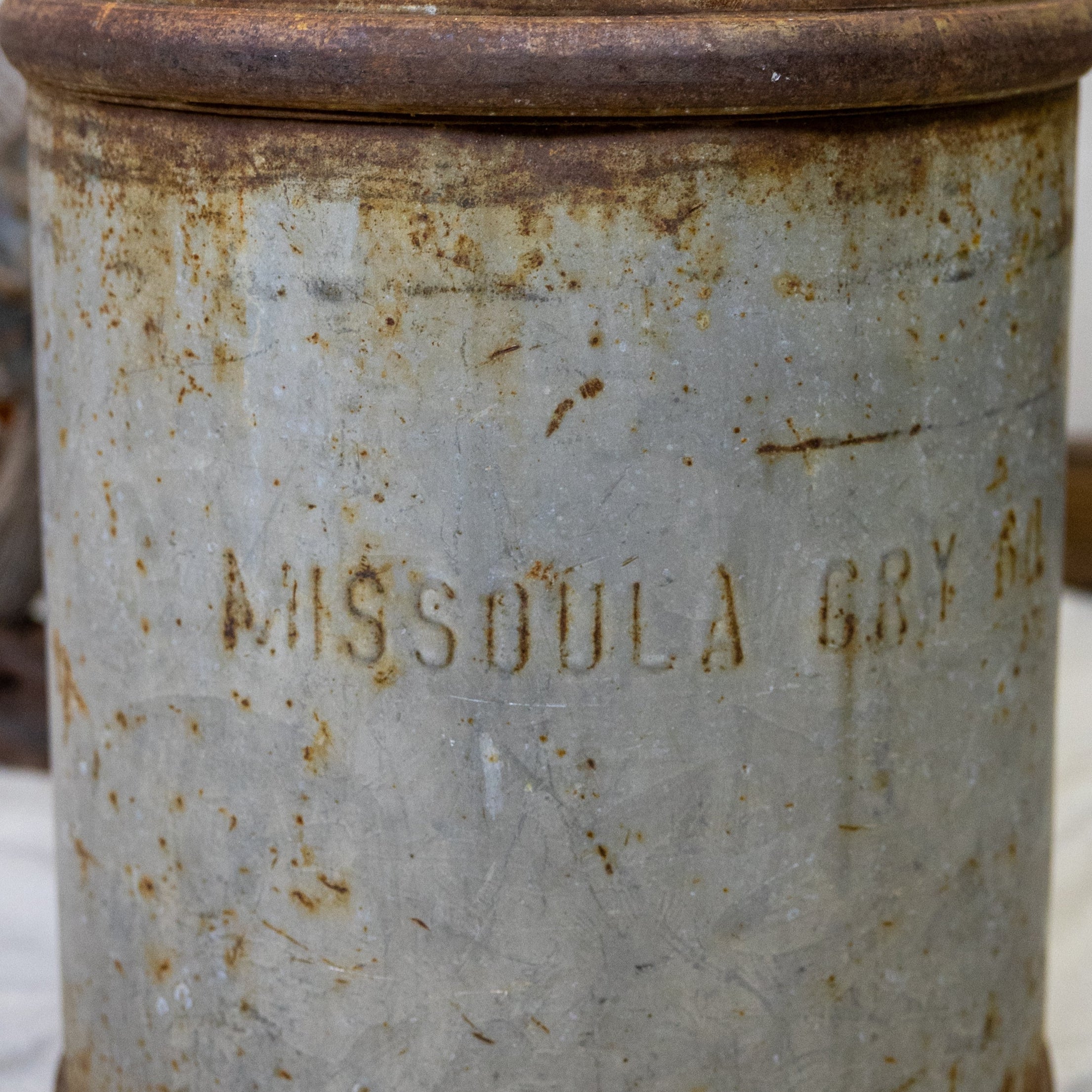 Rustic Metal 10 Gallon Milk Canister "Missoula Cry 60"