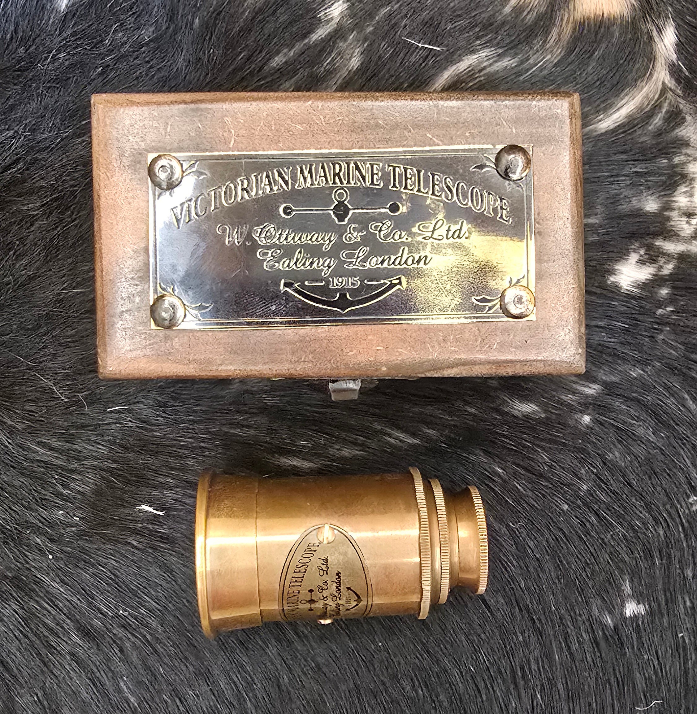 Victorian Brass Telescope w/ Box, Antique Finish, Handheld Monocular Spyglass