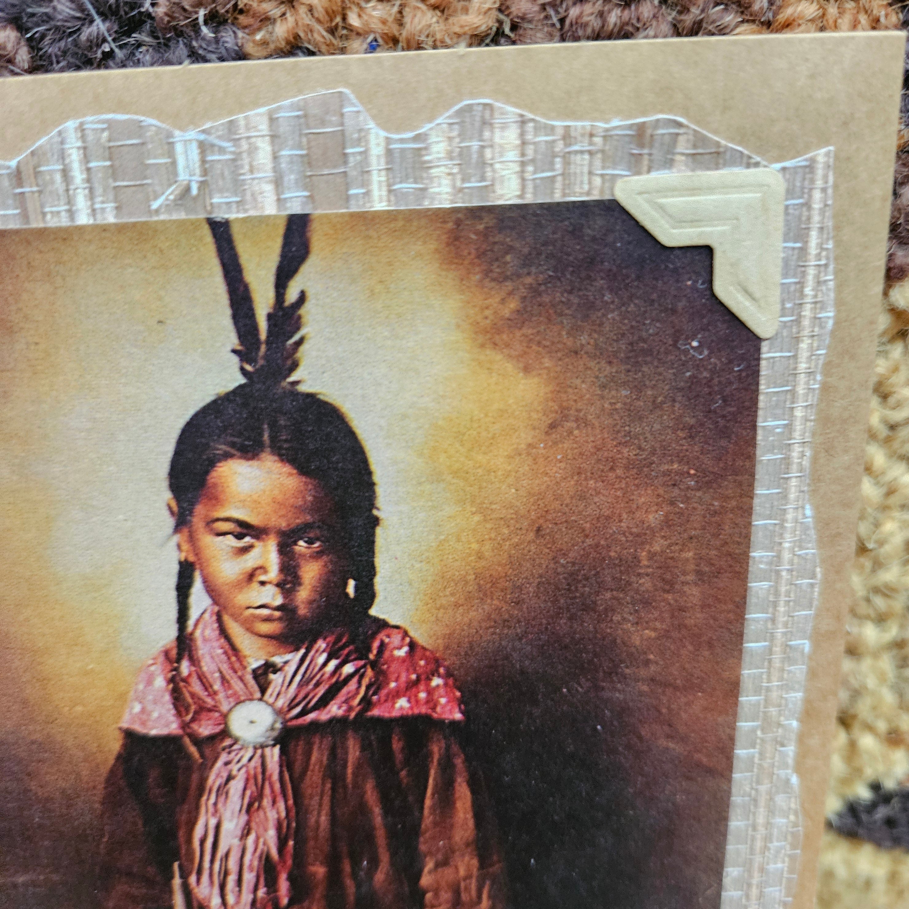 Beautifully Hand Crafted Custom Created Greeting Card Series by Diane Stegman "Little Cheyenne Bearing Pipe"