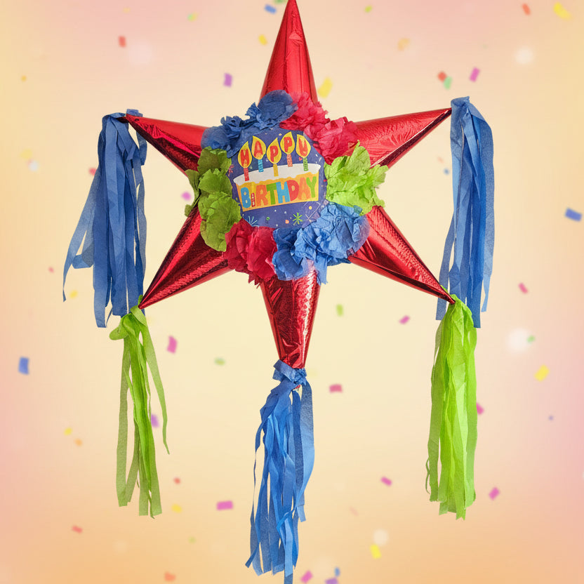 Red Happy Birthday Star Pinata With Candy