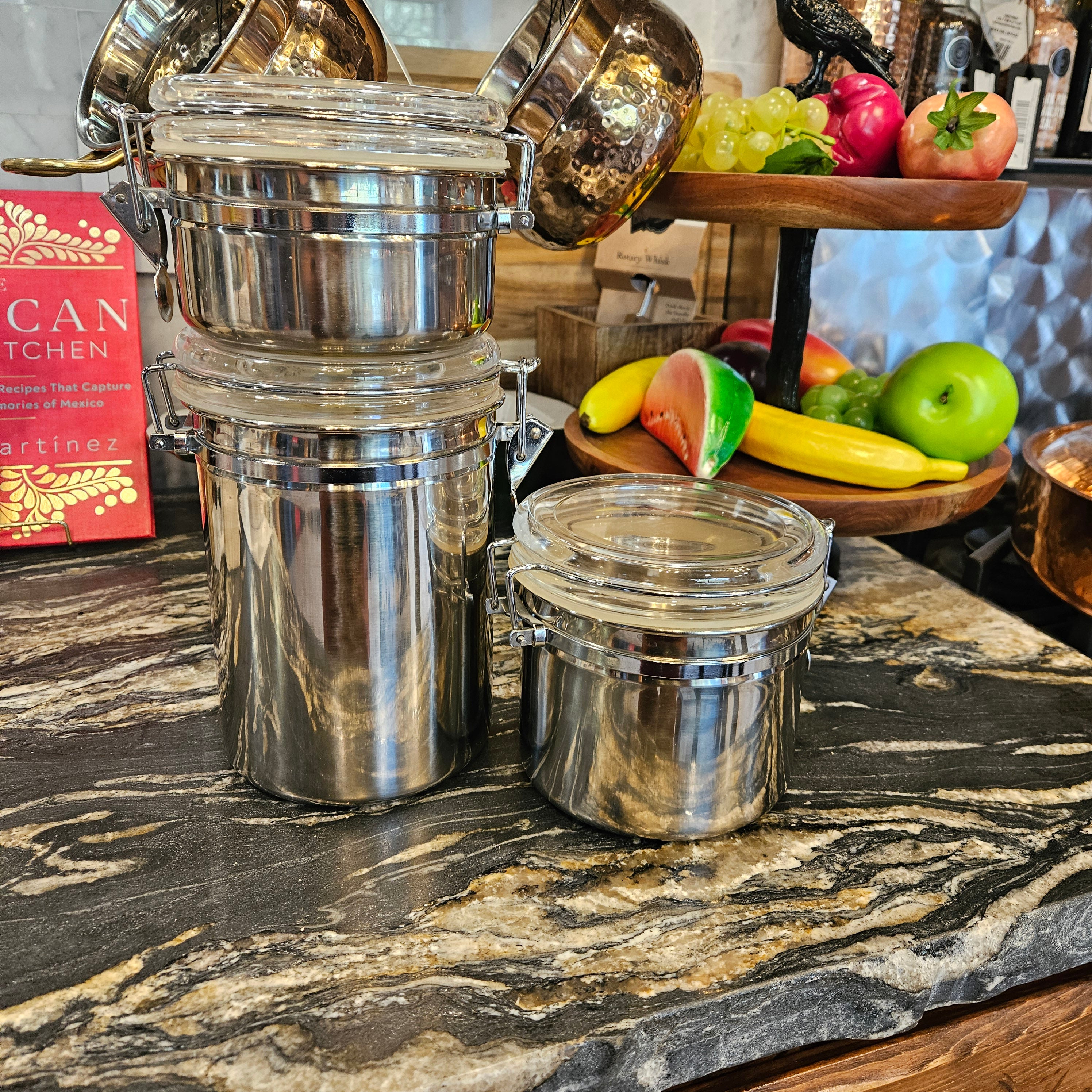 Stainless Steel Food Storage Container Set 3-Piece Airtight Canisters with Locking Lids