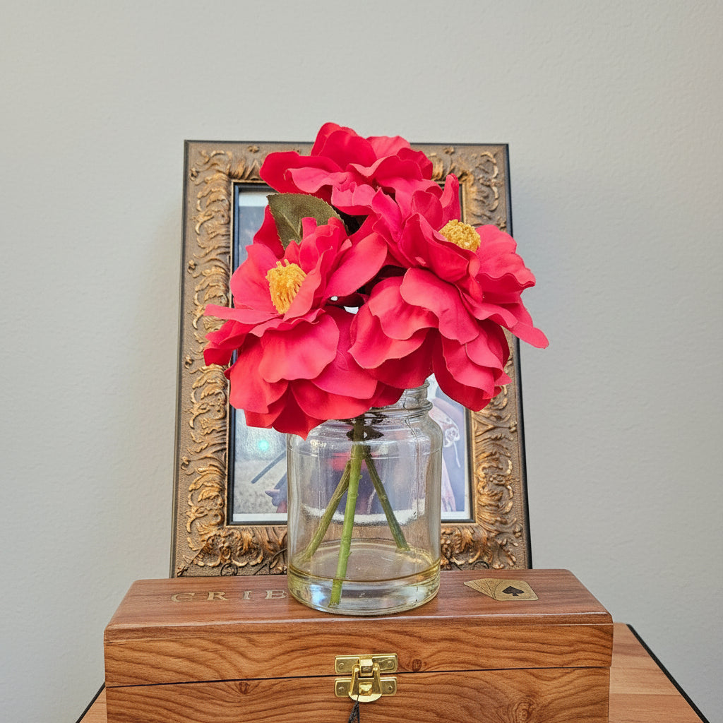 Faux Flowers in a Glass Mason Jar Vase