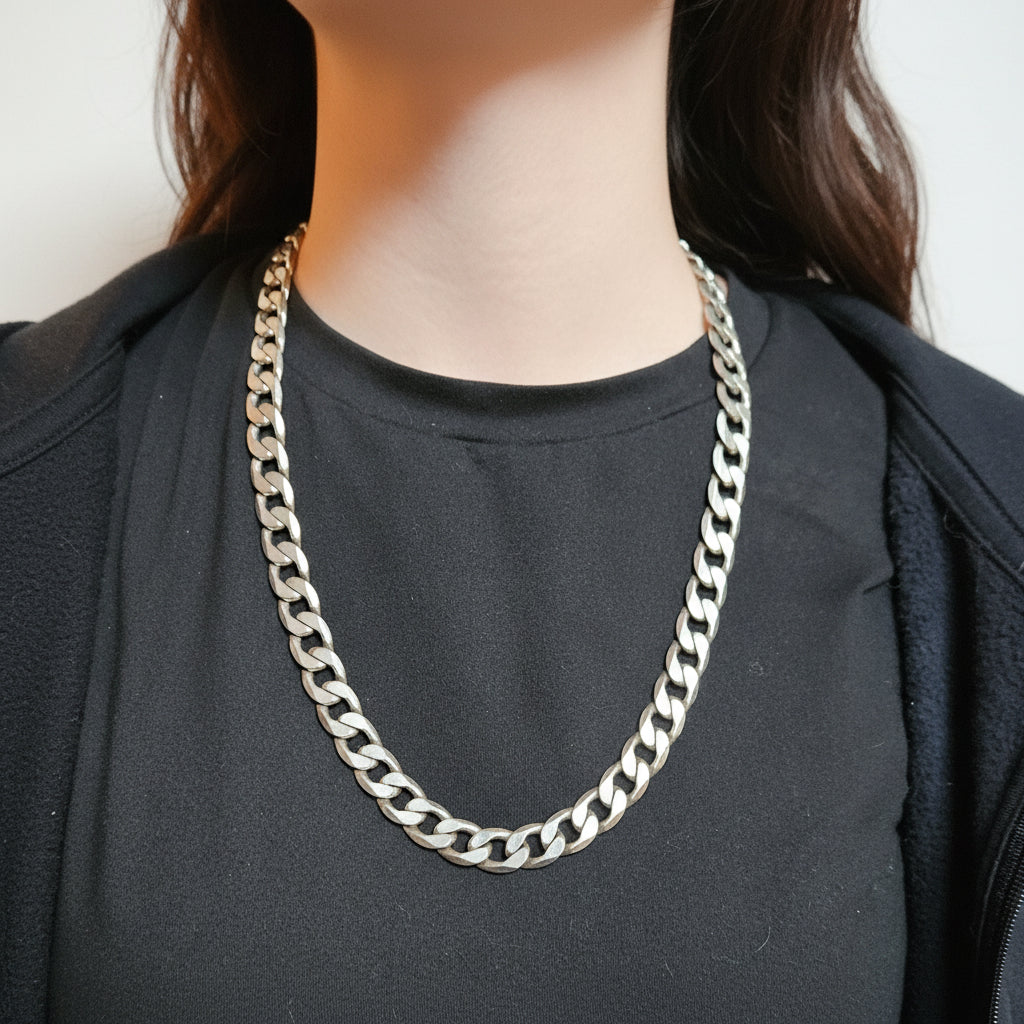 24 Inch Cuban-Style Chain Necklace 925 Silver None Tarnish Plating