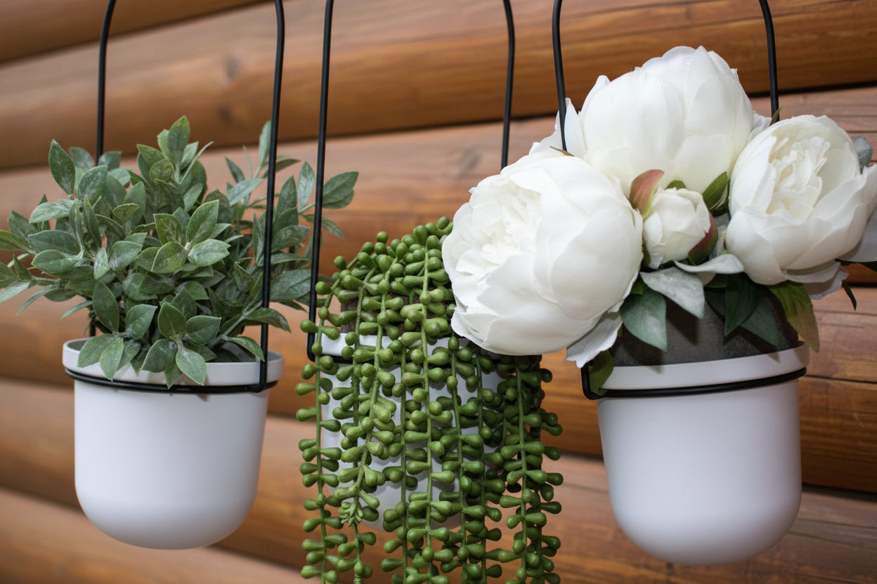 Umbra Triflora Hanging Planter for Window, Indoor Herb Garden, Set of 3, White/Black