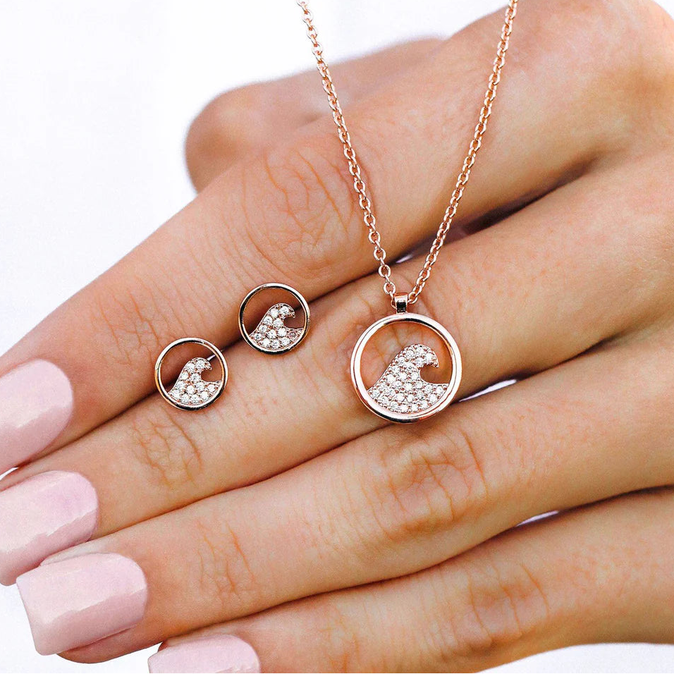 Pura Vida Pave Wave Necklace & Earring Set