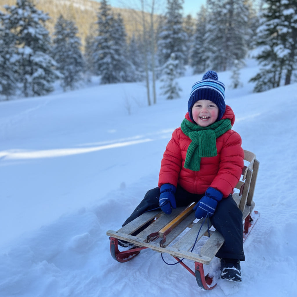 Vintage Wooden Sled With Steel Runners Red Accents & Wooden Handle
