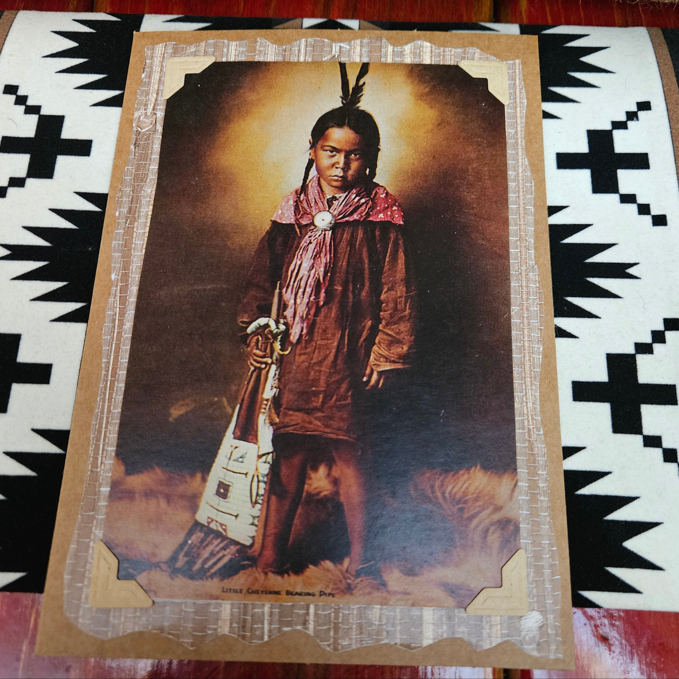 Beautifully Hand Crafted Custom Created Greeting Card Series by Diane Stegman "Little Cheyenne Bearing Pipe"