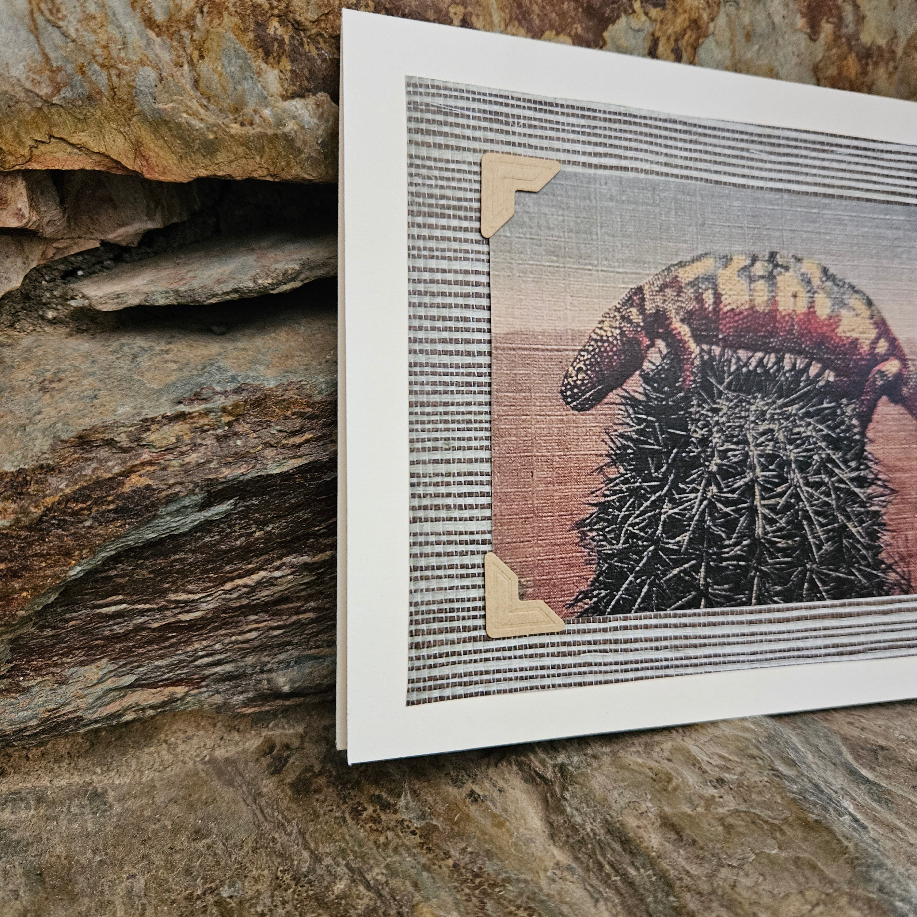 Beautifully Hand Crafted Custom Created Greeting Card Series by Diane Stegman "Gila Monster Lizard on Prickly Cactus"