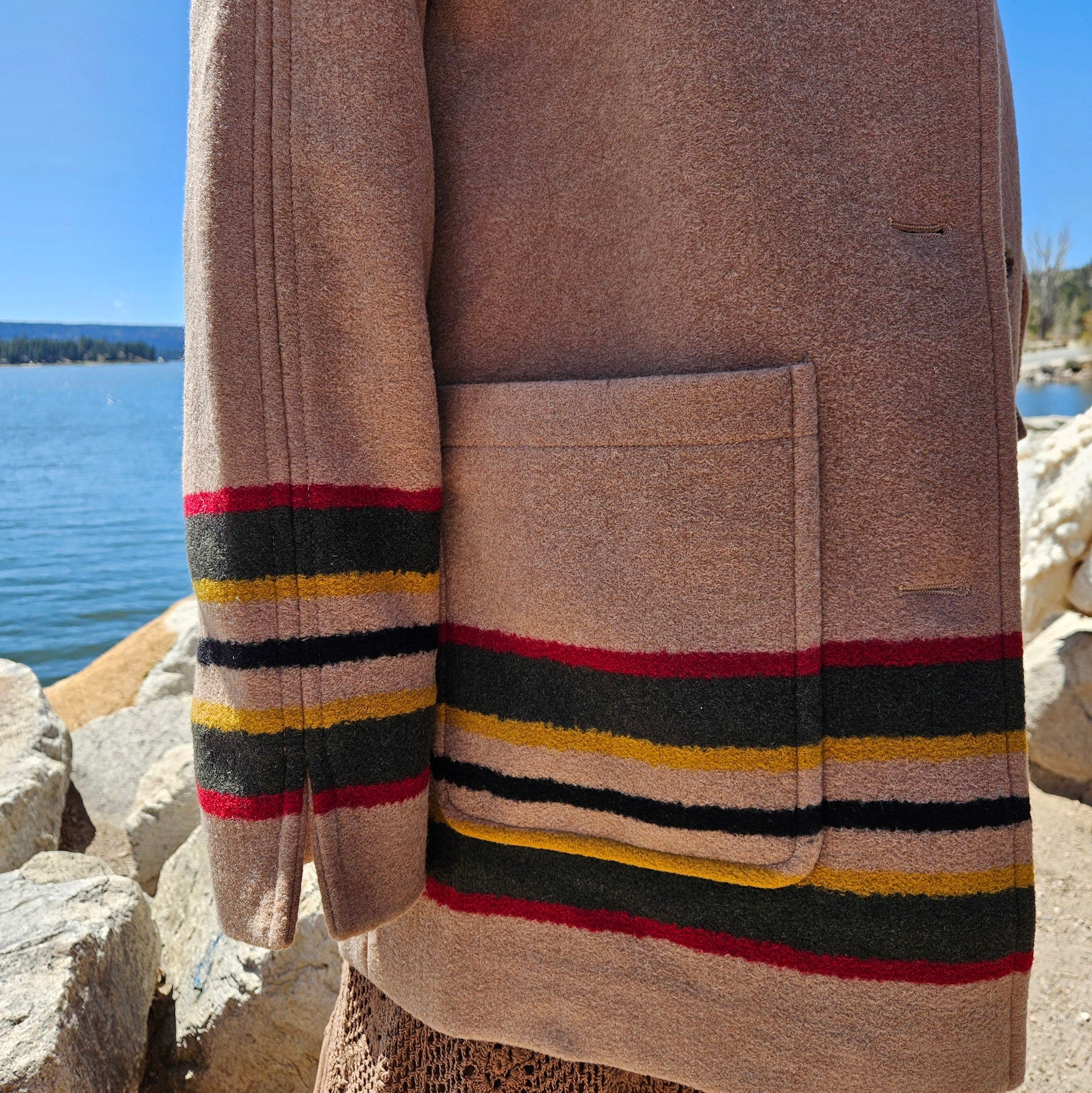 Pendleton Women's Wool Camel Striped Topper Coat Size Large