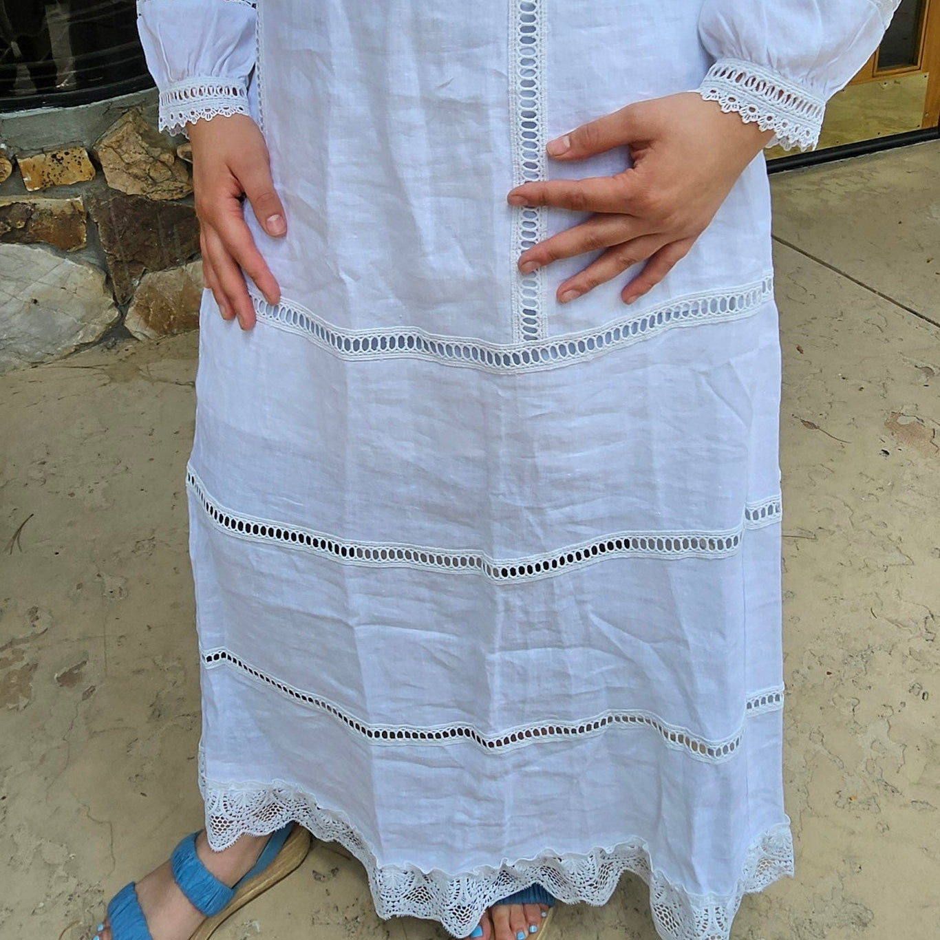Soft Surroundings Araminta Missy White Cotton Eyelet and Lace Dress