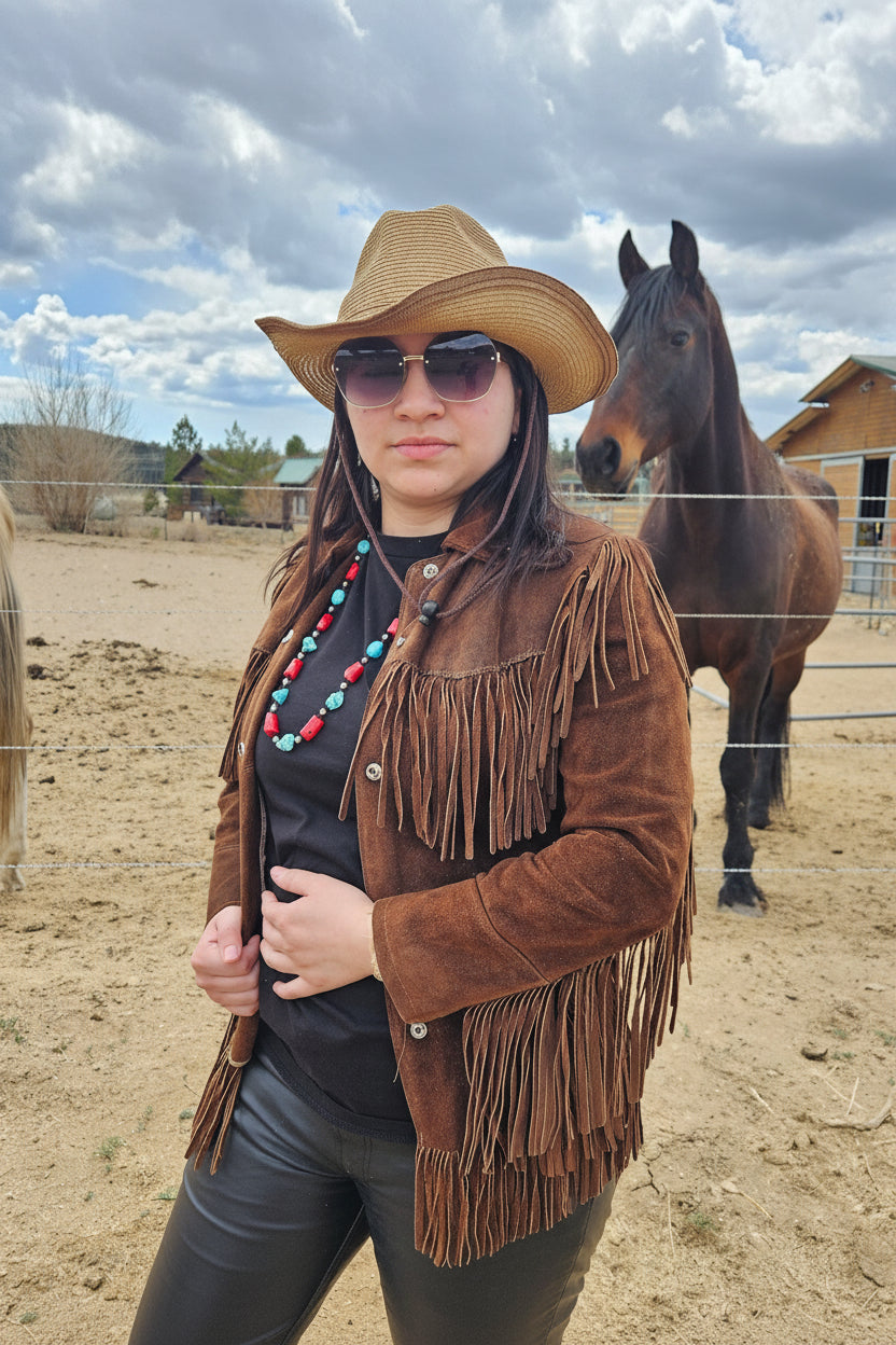 Classic Vintage Tepee Town Light Brown Leather and Suede Fringe Jacket