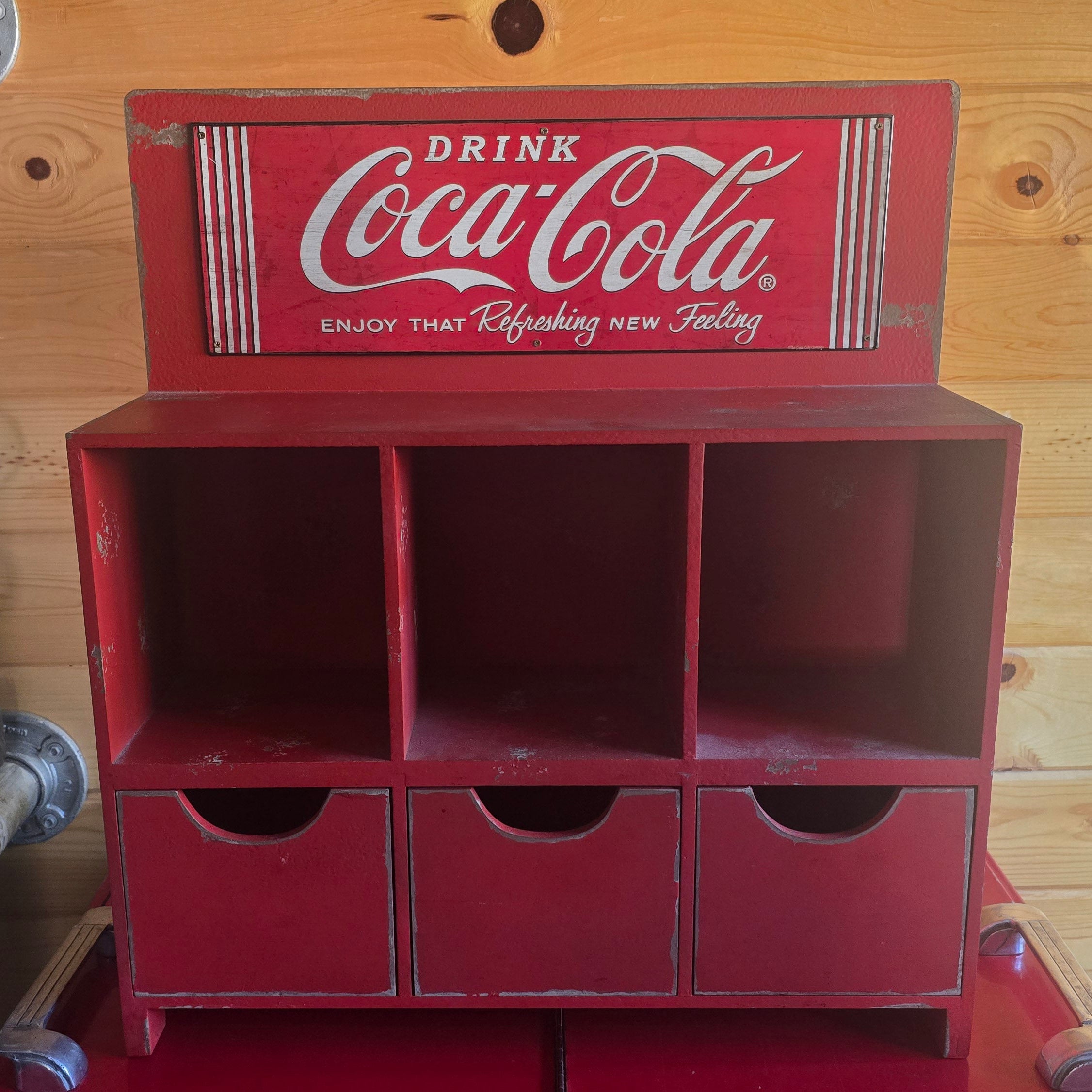 Vintage-Style Coca-Cola Wooden Display Cabinet