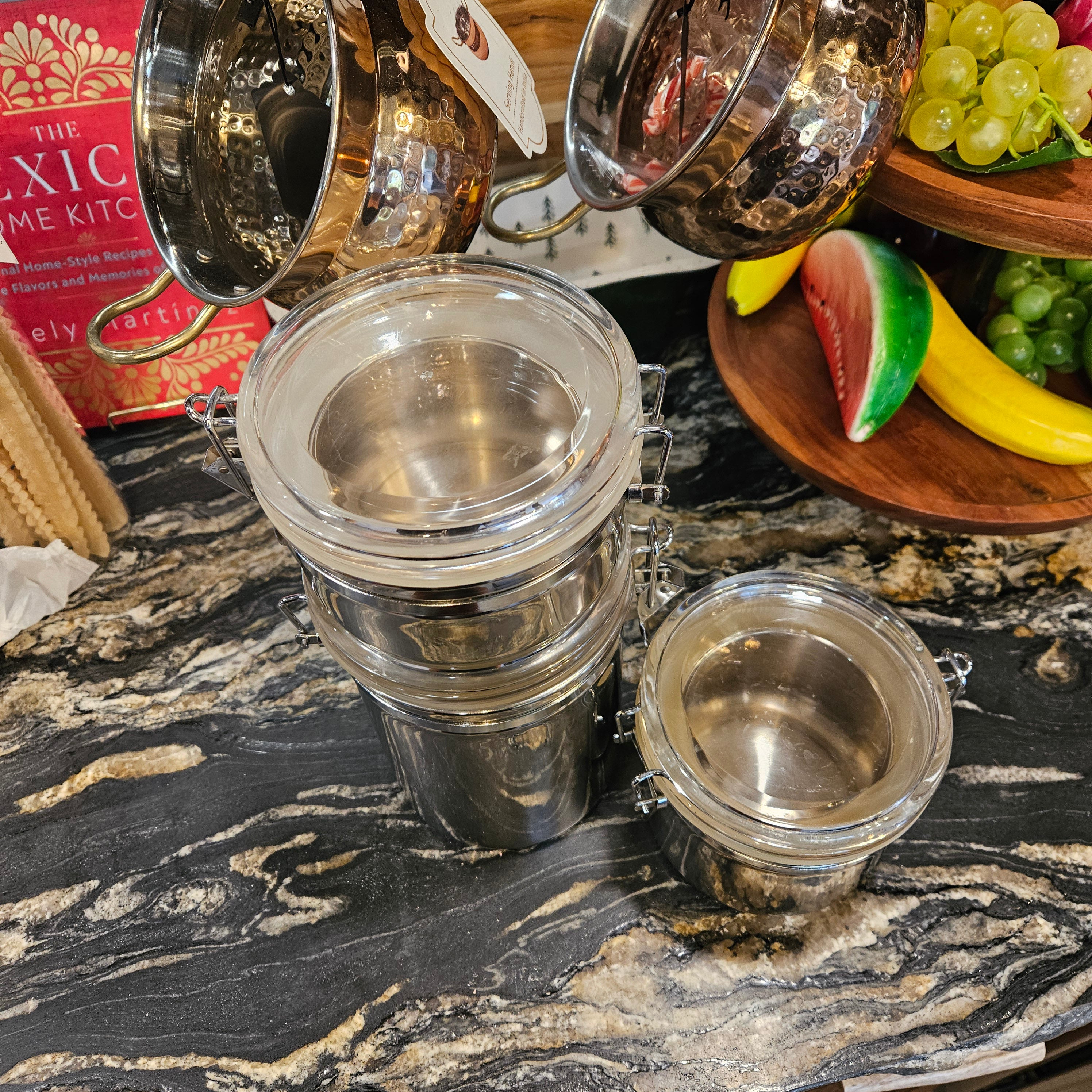 Stainless Steel Food Storage Container Set 3-Piece Airtight Canisters with Locking Lids