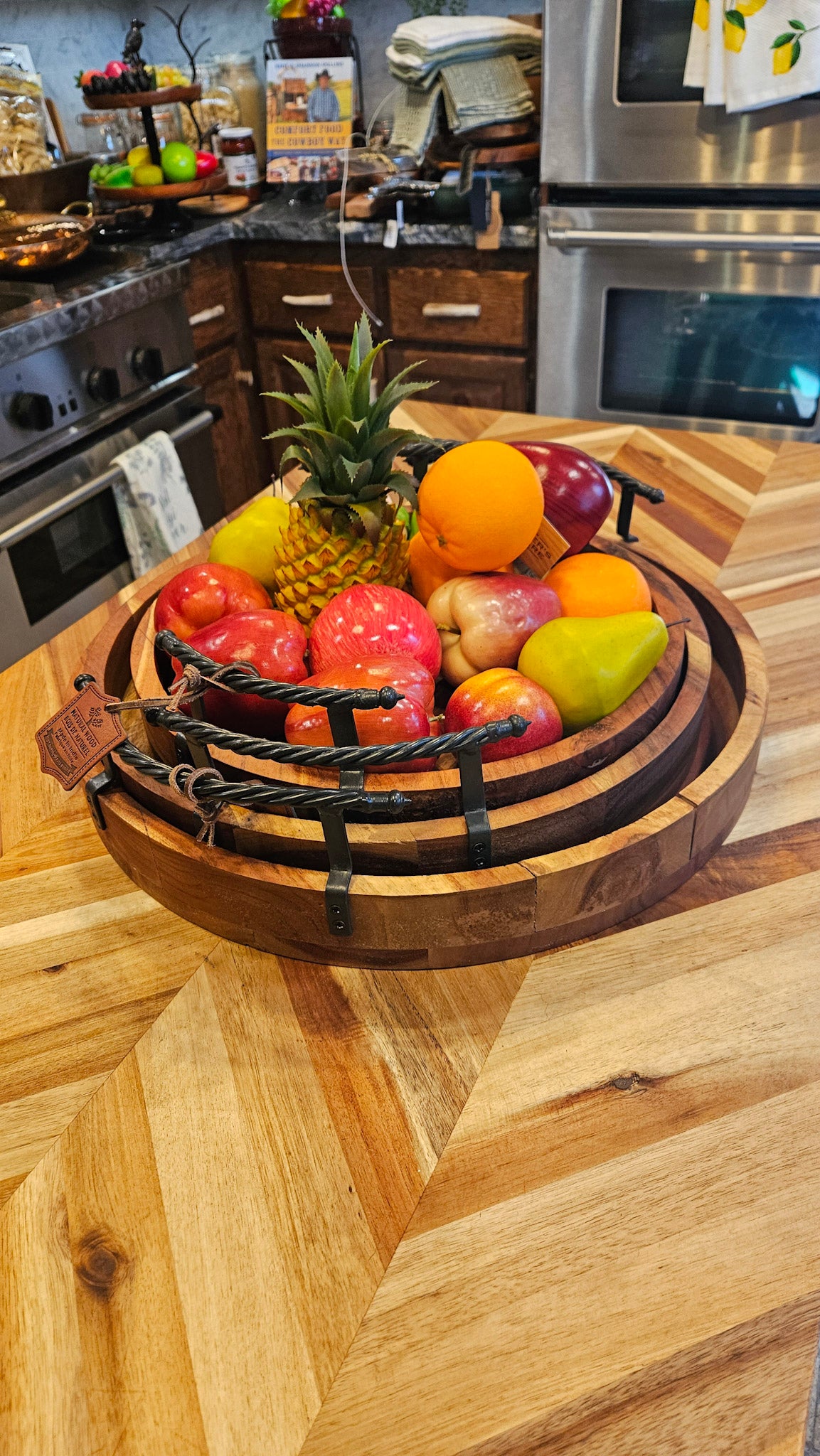 Acacia Wood Serving Trays with Metal Handles