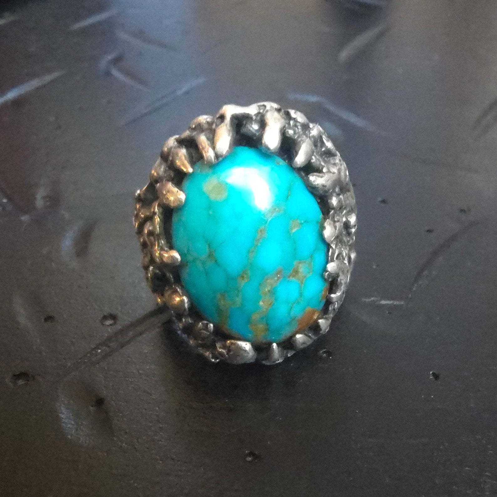 Vintage Turquoise-Style Statement Ring Size 6.5 – Organic Artisan Fashion Ring
