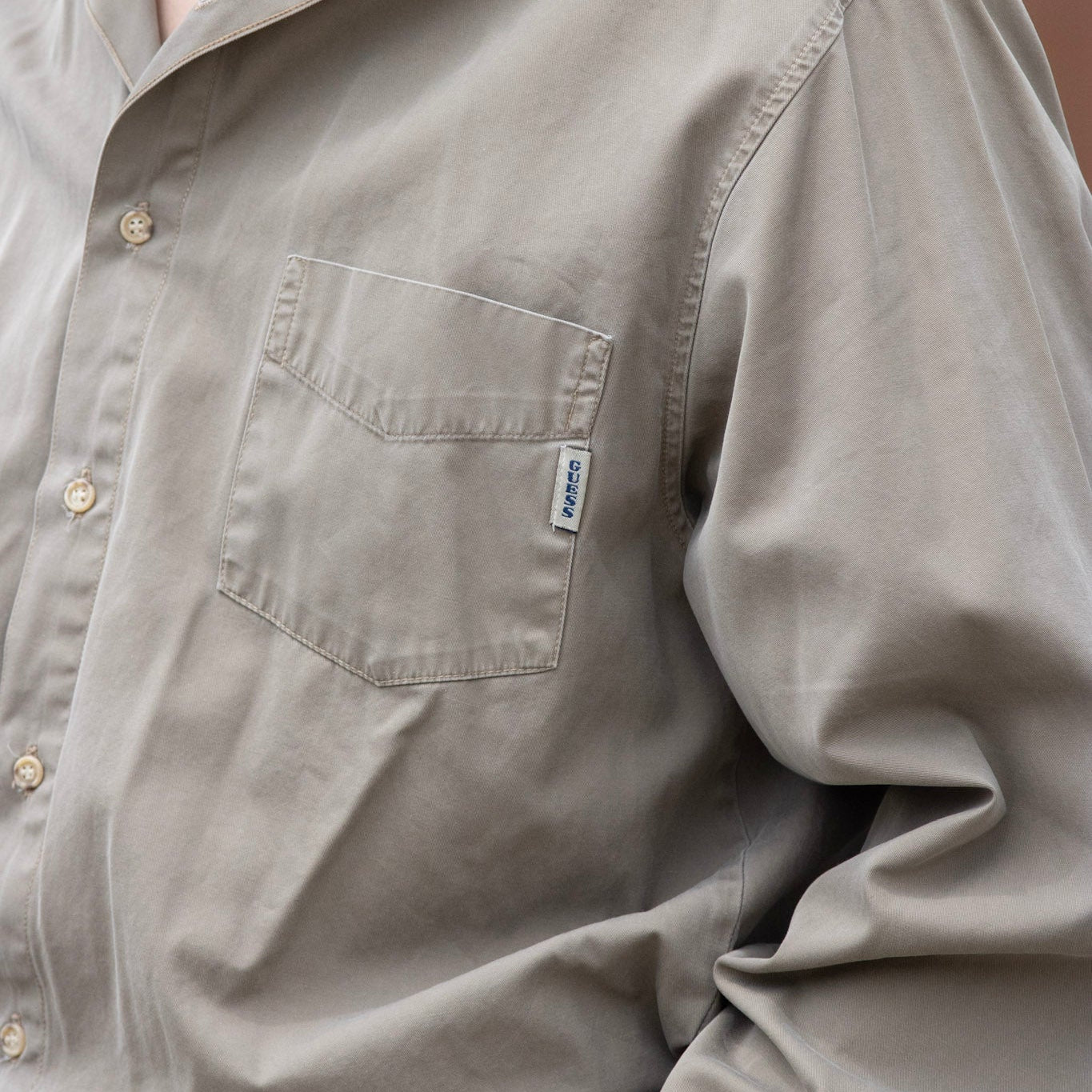 American Traditional Guess Jeans Long Sleeve Sand Brown Button-up