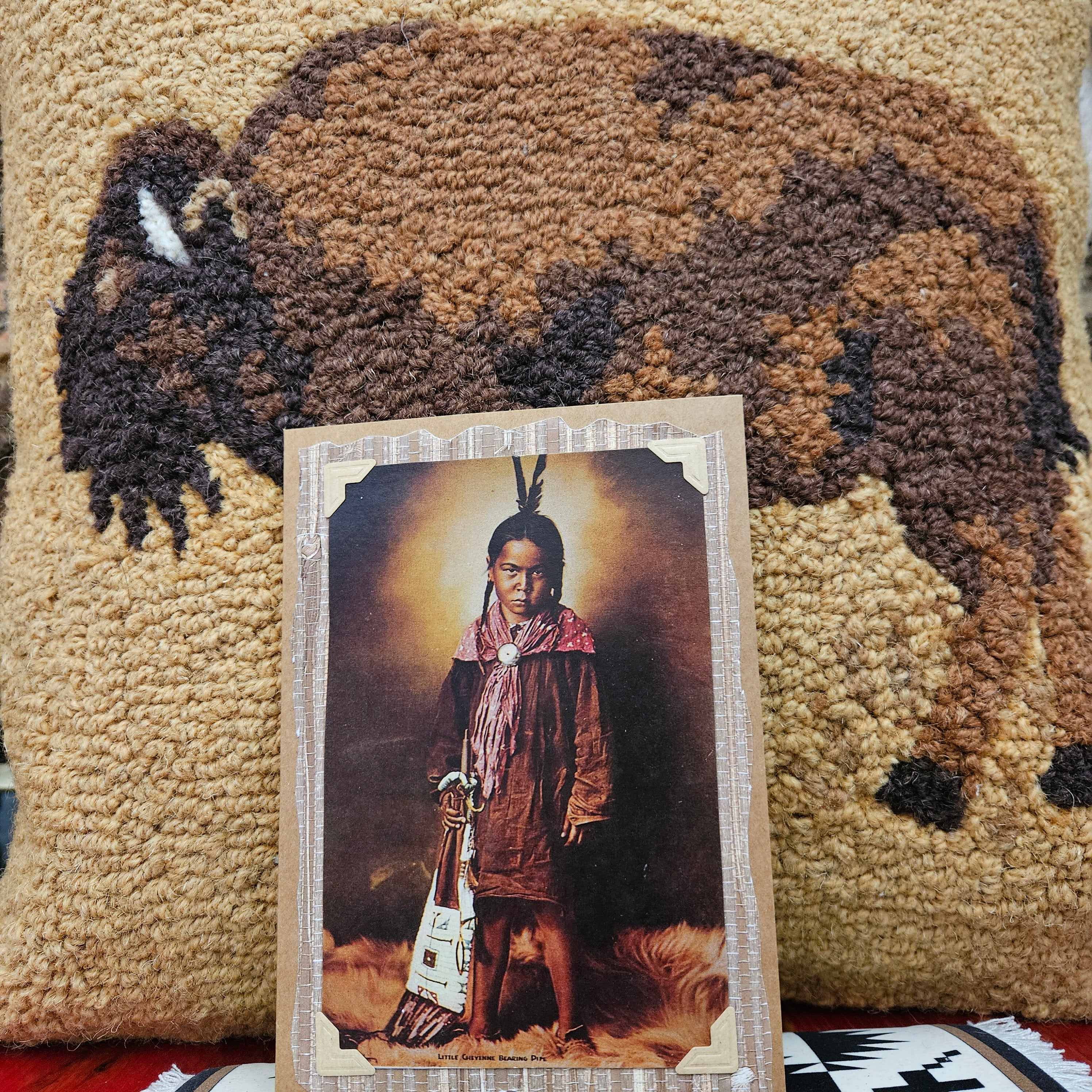 Beautifully Hand Crafted Custom Created Greeting Card Series by Diane Stegman "Little Cheyenne Bearing Pipe"