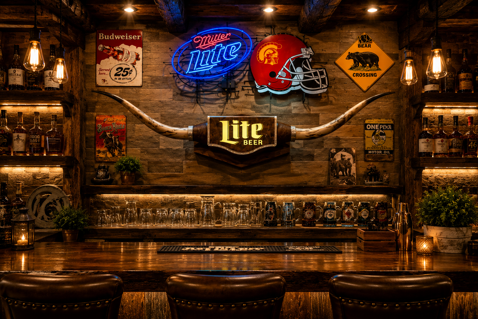Vintage Miller Lite Longhorn Illuminated Beer Sign – 73" Wide Western Bar Display
