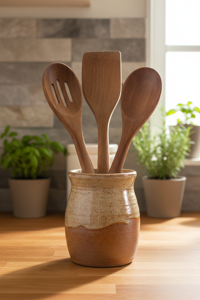 Acacia Wood 3 Piece Utensil Set for Cooking & Serving
